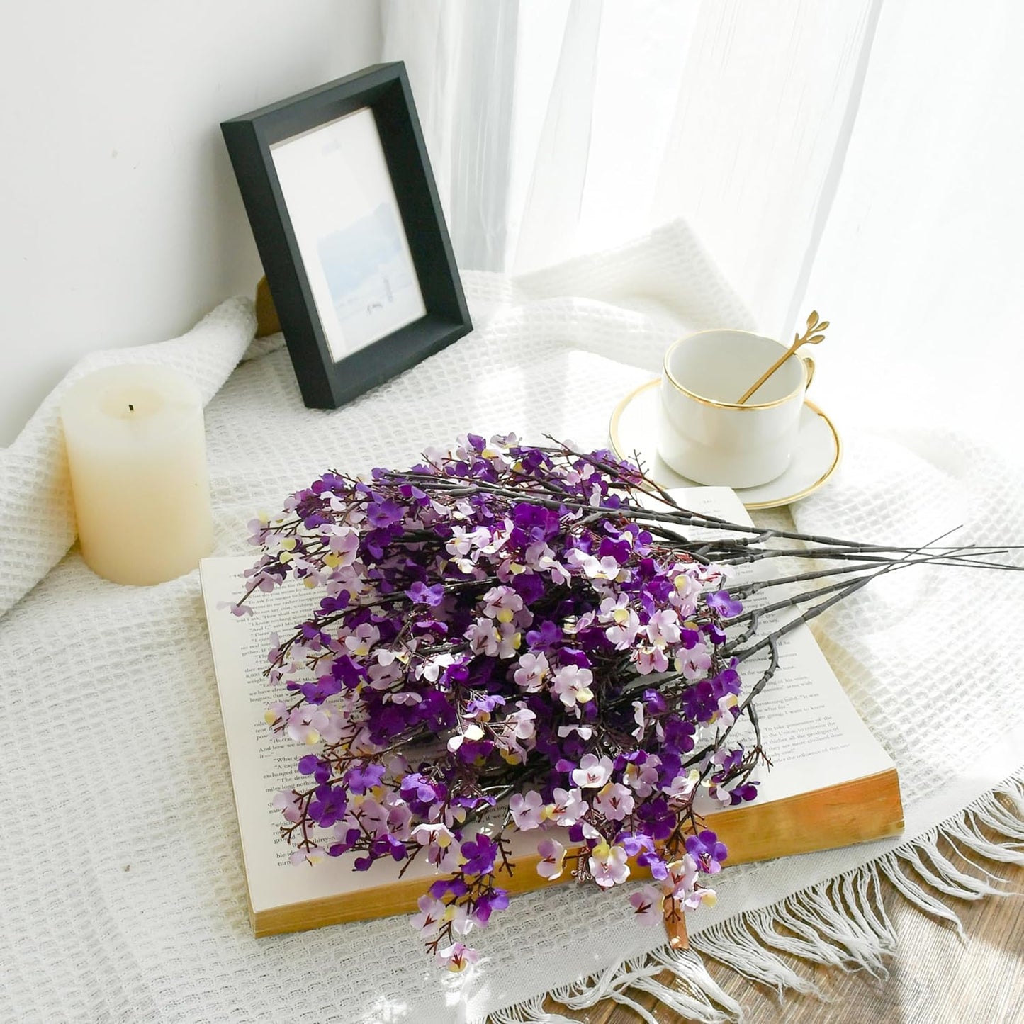 Mandy's Shades of Purple Artificial Baby’s Breath Flowers 6 Bundles Silk Gypsophila with Bendable Stems for Fall Centerpiece Wedding Decor and Table Arrangements