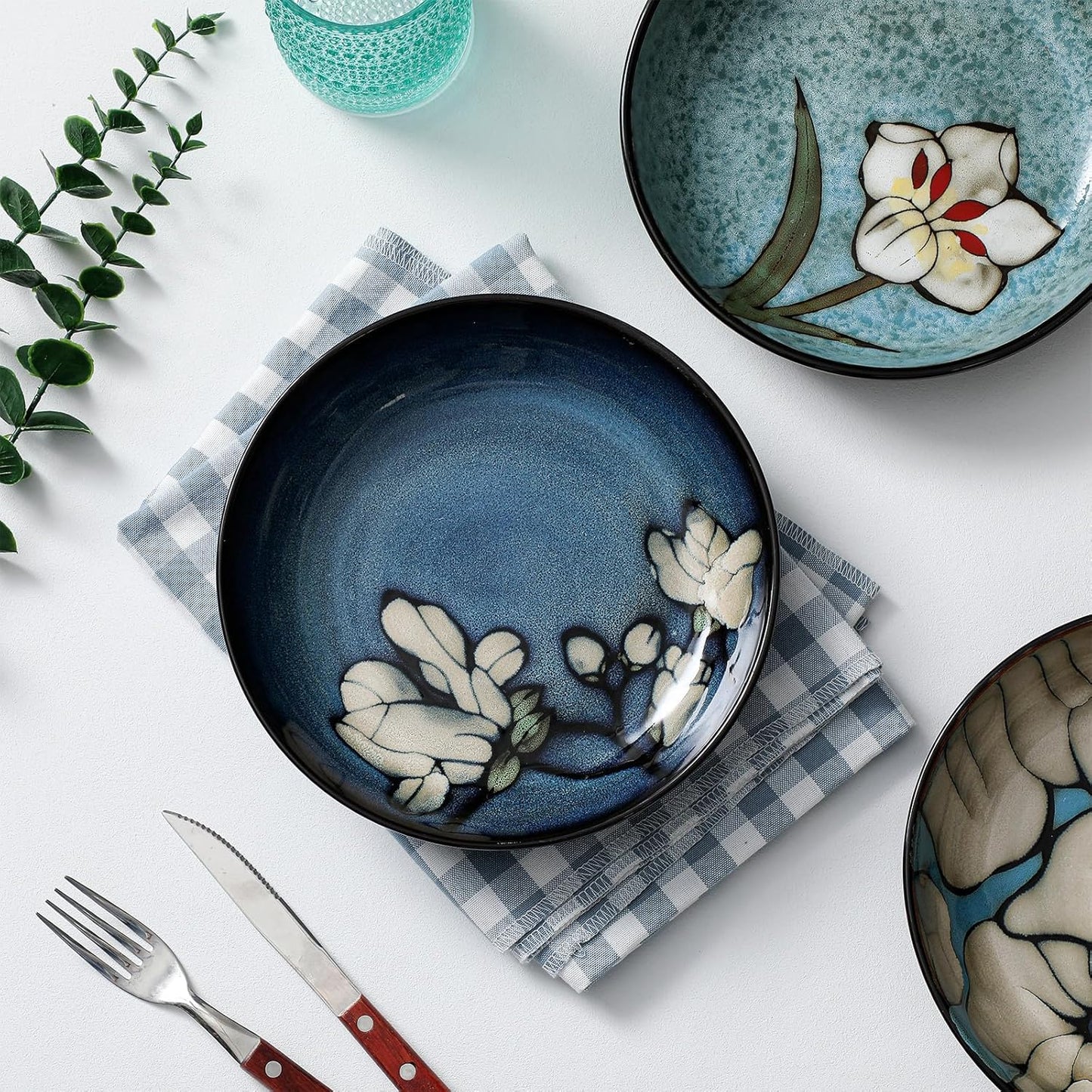 Maxdot Ceramic Dinner Plates Set of 6, 8.5 Inch Underglaze Painting Salad Plates, Glazing Process Floral Ceramic Gift Dishes for Steak Salad Pasta Appetizer, Microwave, Oven and Dishwasher Safe