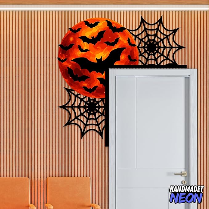 Personalized Metal Halloween Door Toppers, Custom Bat and Spider Web Spooky Door Corner Sign, Doors Frame Halloween Theme Party Decorative Funny Creative Silhouette Wall Art Decor