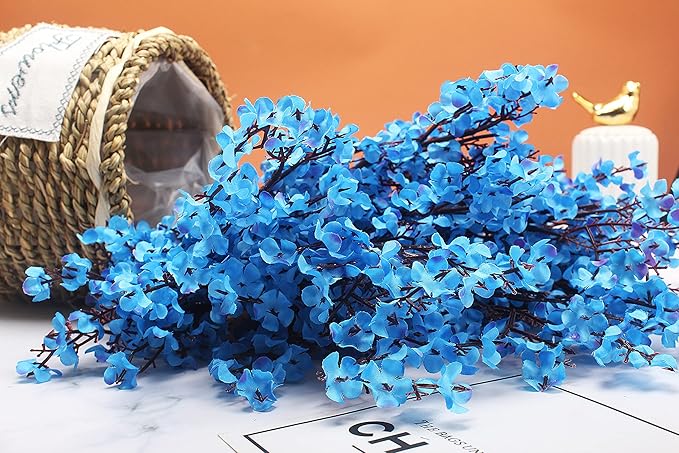 20pcs Babys Breath Artificial Flowers Gypsophila Bouquet Bulk Fake Spring Silk Small Flowers Real Touch Faux Floral for Home Bedroom Kitchen Garden Wedding Christmas Party DIY Decor (Blue)