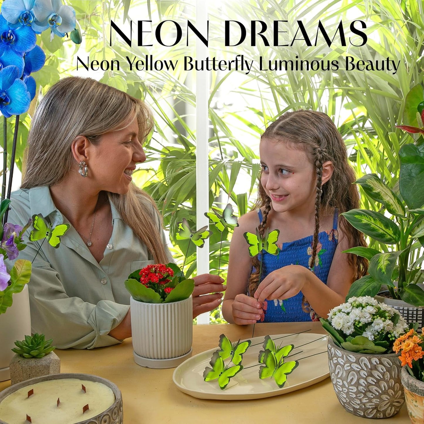 Handmade Butterfly Garden Stakes – Set of 7 Yellow Decorative Butterflies Idea for Garden & Nature Lovers – Outdoor & Indoor Garden Decor – Air Aquarium Handmade by Kushner