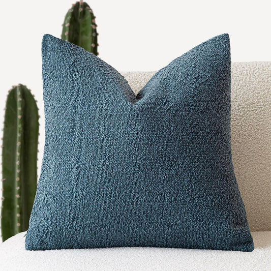 Foindtower Decorative Textured Boucle Throw Pillow Covers Accent Solid Pillow Cases Neutral Soft Cozy Couch Cushion Case for Chair Sofa Bedroom Living Room Home Decor 26 x 26 Inch,Blue