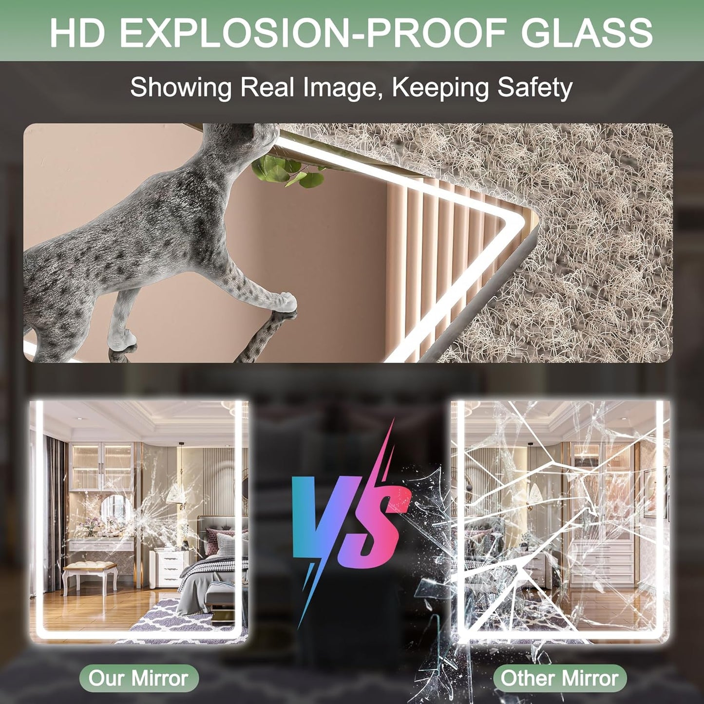 Hasipu 47 x 18 Over The Door Full Length Mirror with Lights for Bedroom, Living Room, Cloakroom, Black