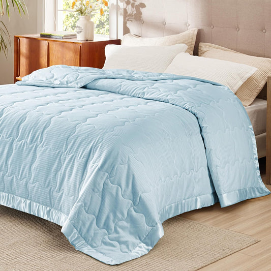 Bedsure Lightweight Blanket for Summer Twin XL Size - Down Alternative Blanket with Satin Trim for Bed, Light Summer Throw Blue, 66x90 Inches