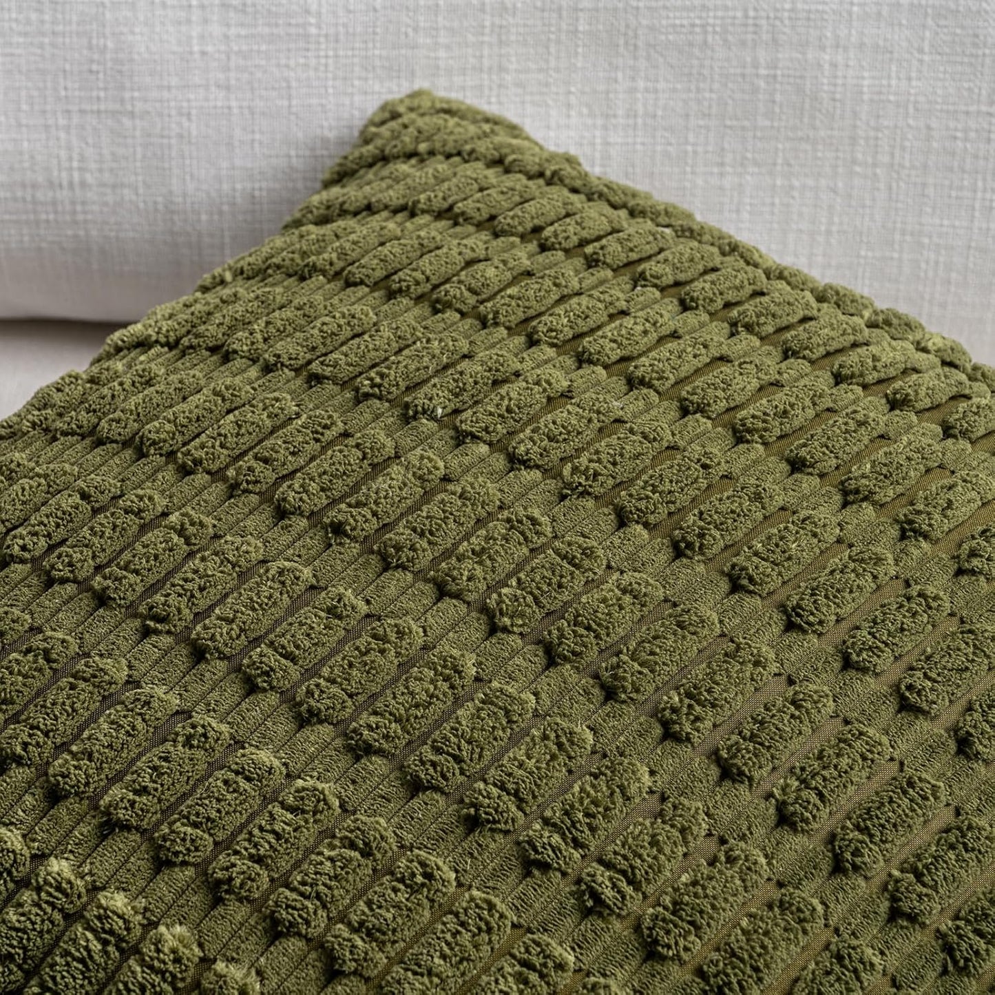 Fancy Homi 4 Packs Boho Moss Green Decorative Throw Pillow Covers 22x22 Inch for Couch Bed Sofa, Rustic Modern Farmhouse Home Decor, Soft Plush Corduroy Cute Square Cushion Case 55x55 cm