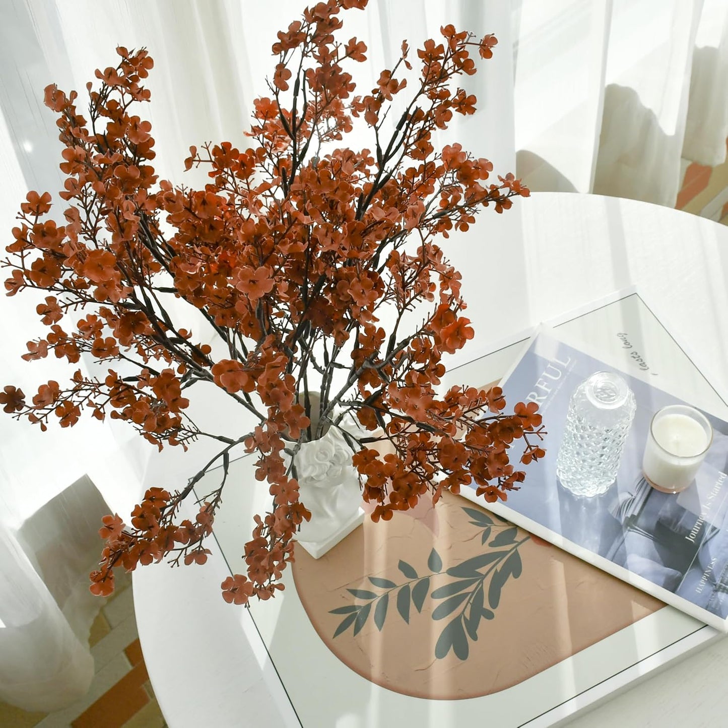 Mandy's Brown Artificial Baby’s Breath Flowers 6 Bundles Silk Gypsophila with Bendable Stems for Fall Centerpiece Wedding Decor and Table Arrangements