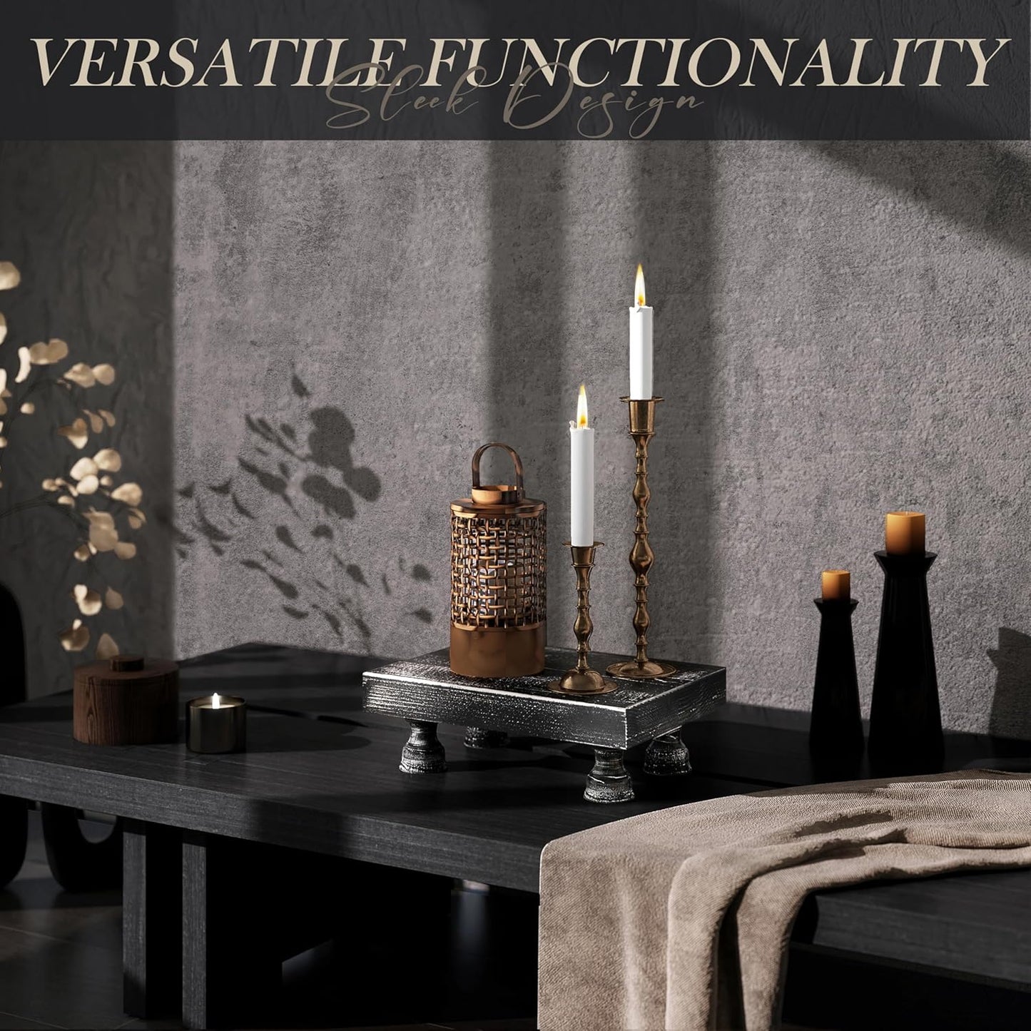 EOSAHR Stylish Pine Wood Risers for Decor for Kitchen Sink & Small Vanity - Risers Display Stands for Home Decor - Chic Sponge Holder & Bathroom Organizer (Black, 8.5")