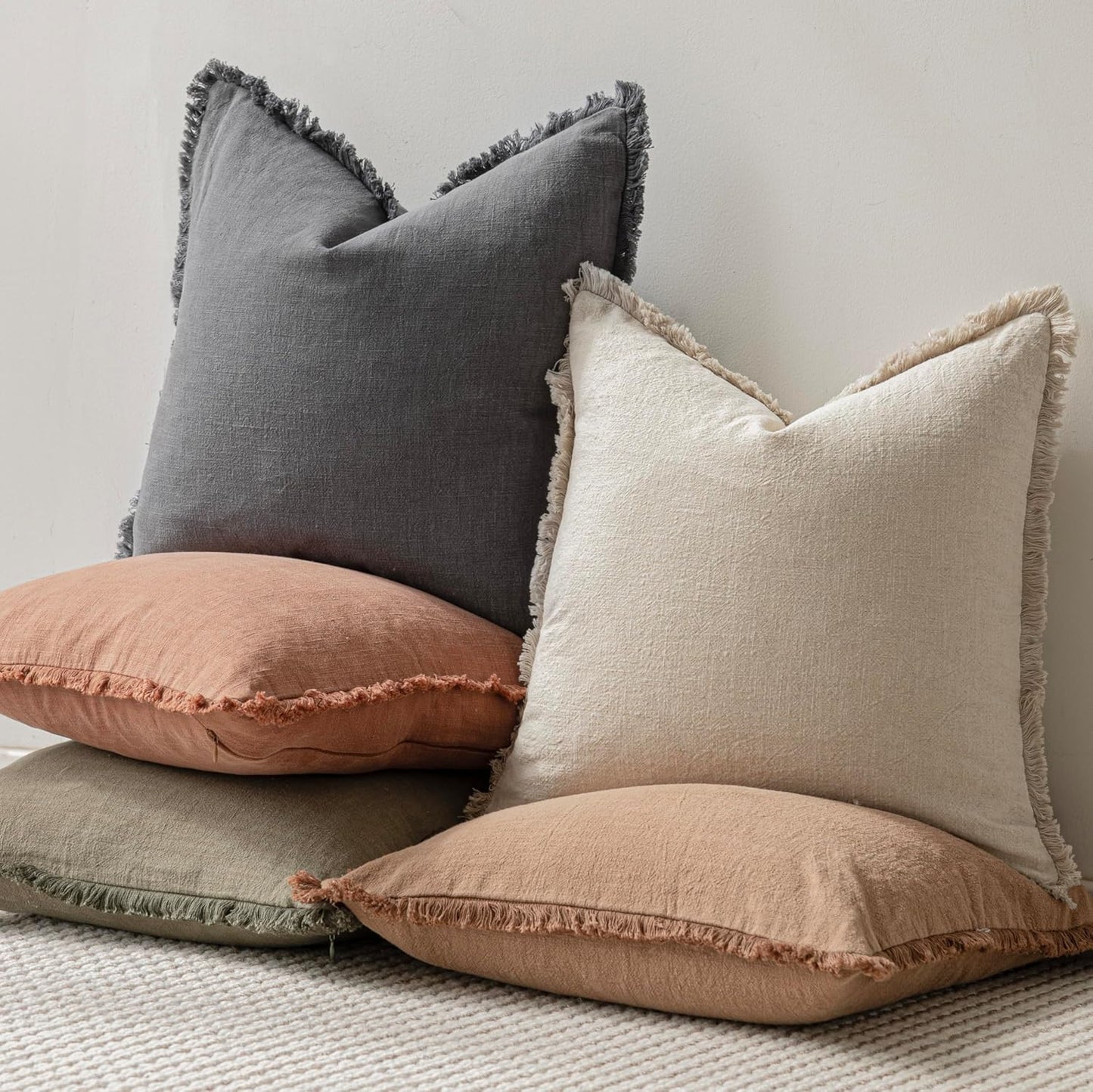 Foindtower Decorative Linen Fringe Throw Pillow Covers Cozy Boho Farmhouse Cushion Cover with Tassels Soft Accent Pillowcase for Chair Sofa Bed Living Room Home Decor, 12×24 Inch, 1PC, Gray