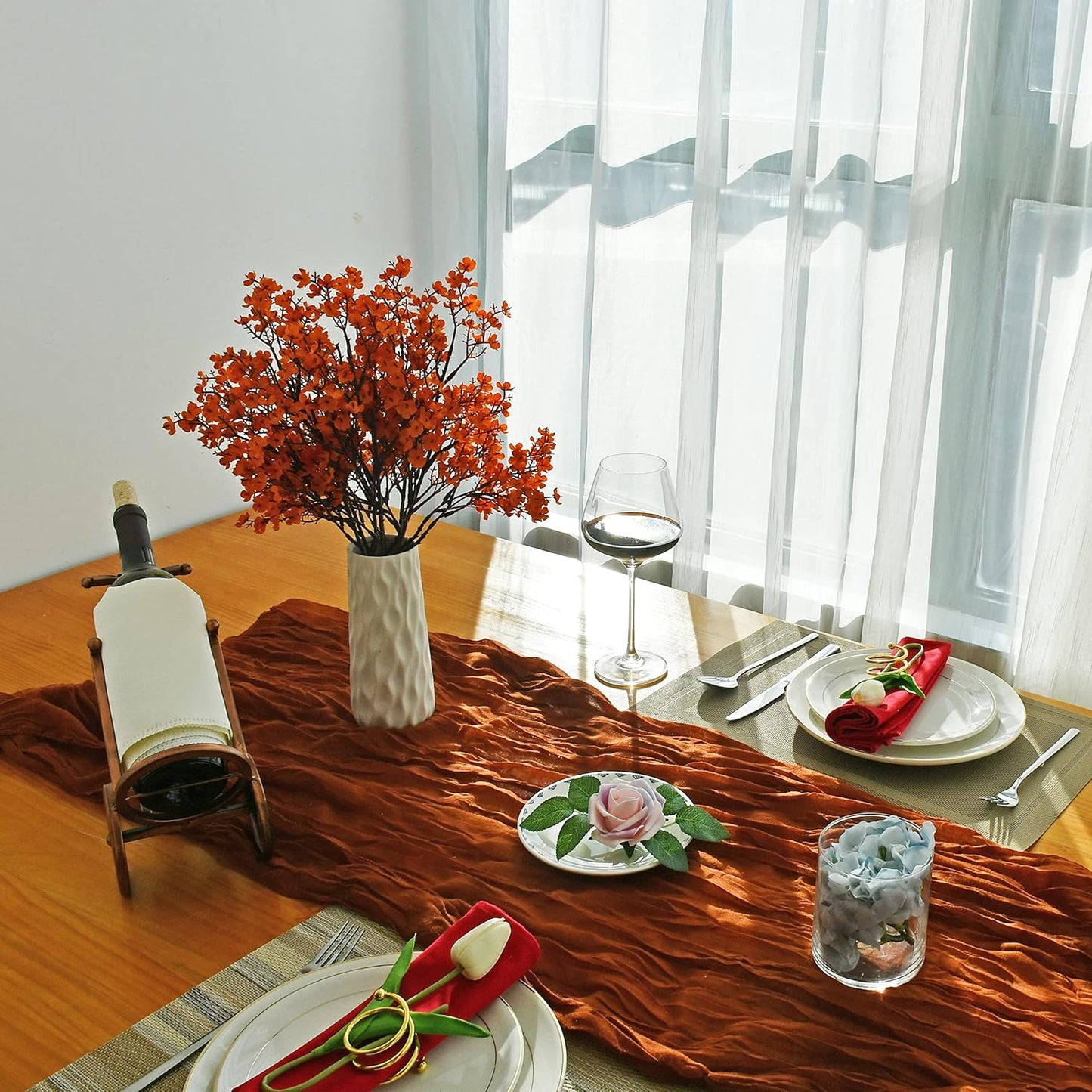 Mandy's Orange Artificial Baby’s Breath Flowers 6 Bundles Silk Gypsophila with Bendable Stems for Fall Centerpiece Wedding Decor and Table Arrangements