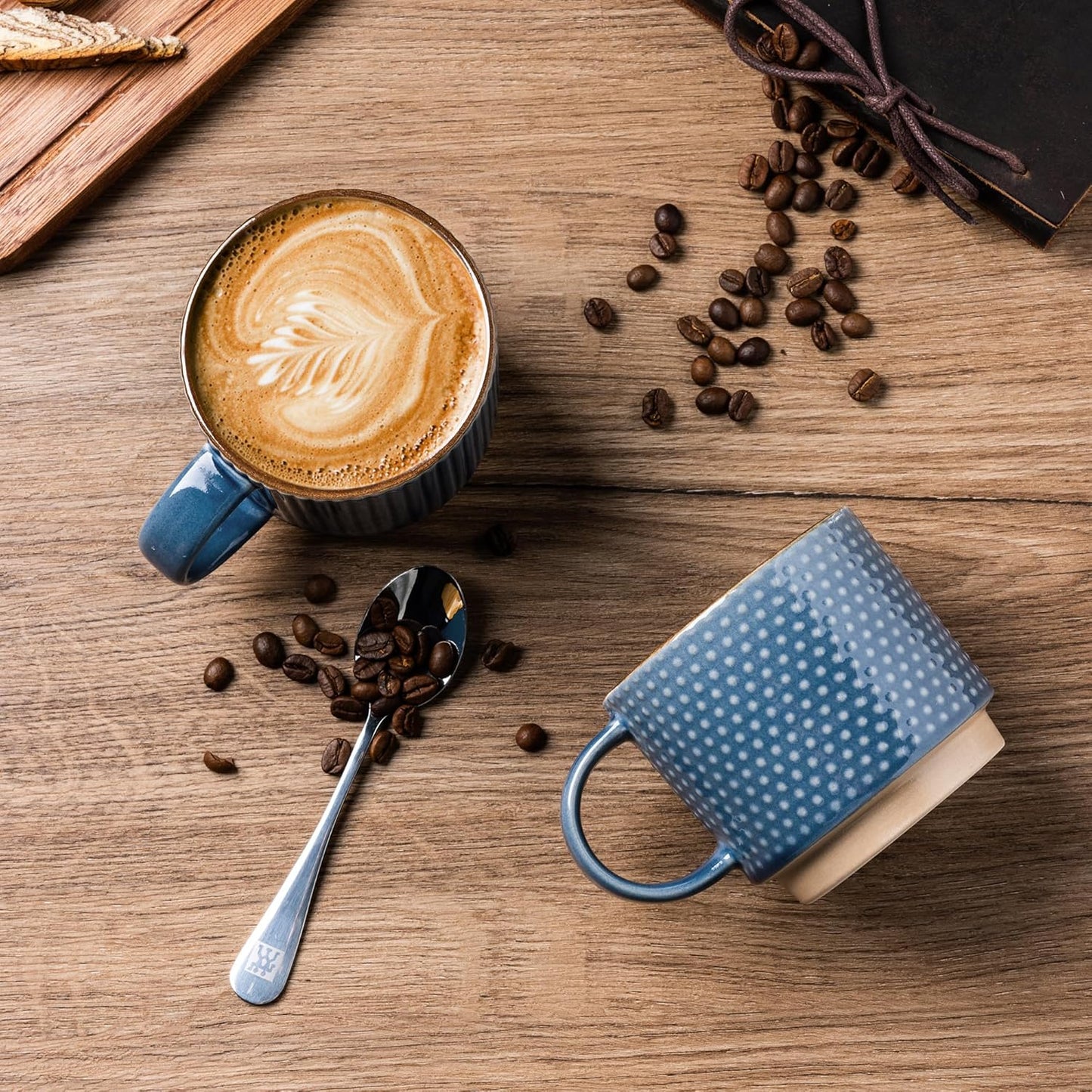 GBHOME 15OZ Stackable Coffee Mugs, Ceramic Coffee Cups with Texture Patterns for Man,Woman,Dad,Mom, Modern Mugs Set of 4 for Latte/Cappuccino/Cocoa. Dishwasher&Microwave Safe, Blue