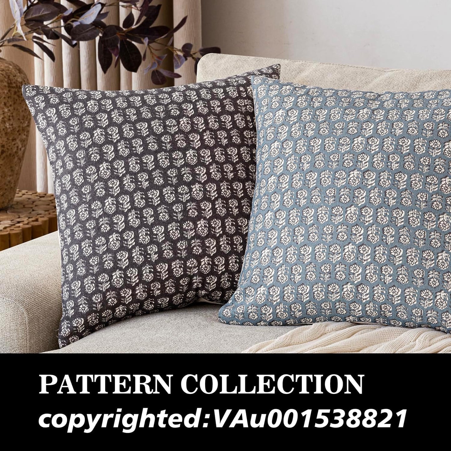 Foindtower Set of 2 Decorative Neutral Floral Print Throw Pillow Covers Vintage Accent Farmhouse Cushion Covers Boho Home Decor for Sofa Couch Chair Bedroom Living Room,18×18 Inch,Black