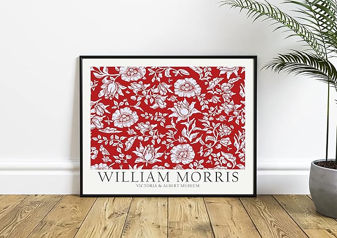 William Morris Red Theme Wall Art Poster Prints, Famous Artist Patterns, Vintage Flowers Decor Artwork, Tapestry Historic Cultural Illustrations Fine Art, Colorful for Living Room, Bedroom, Office,