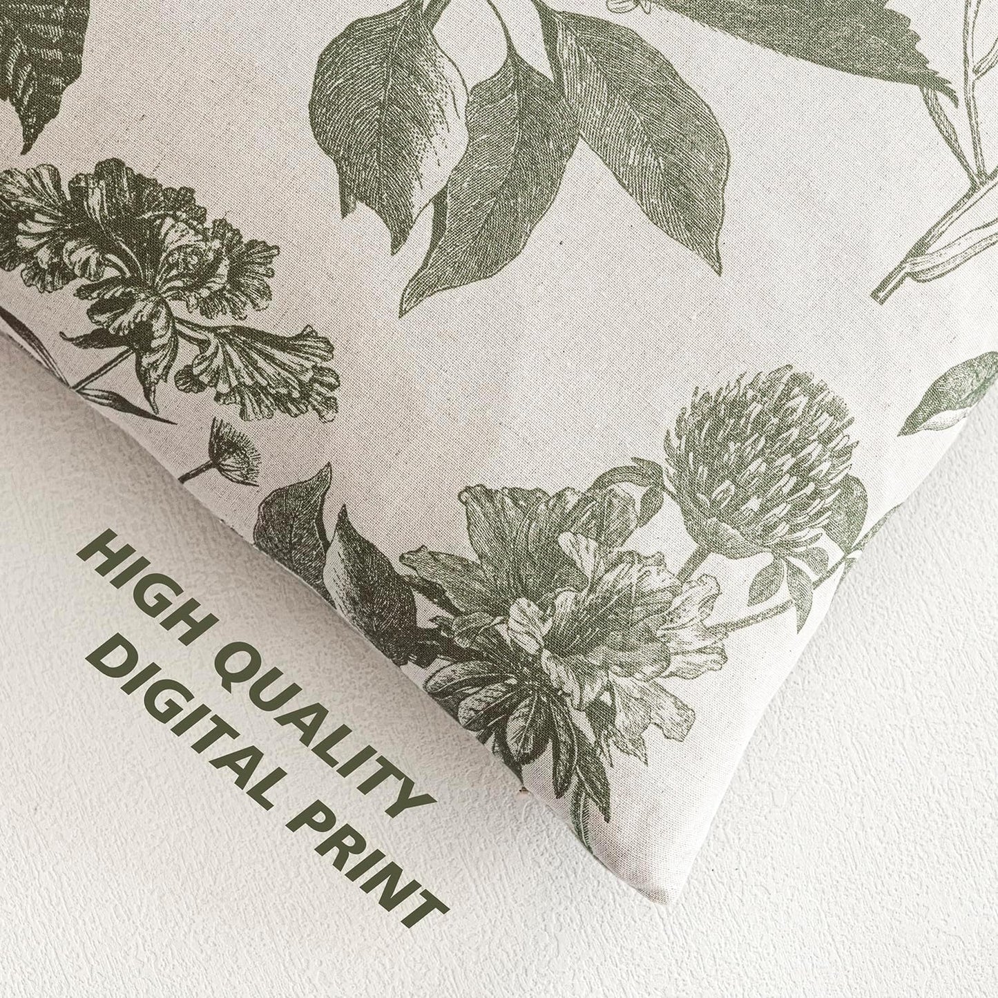 Foindtower Set of 2 Linen Floral Vintage Throw Pillow Covers Neutral Accent Print Decorative Cushion Covers Farmhouse Home Decor for Sofa Chair Couch Bedroom Living Room,18×18 Inch,Sage Green