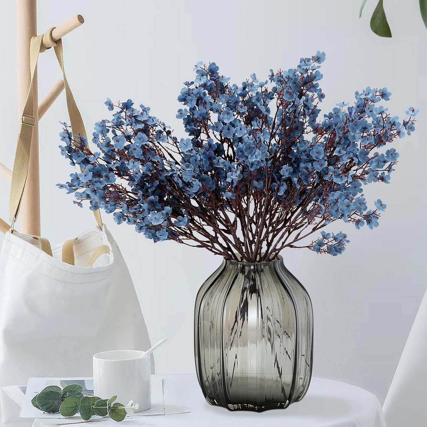 JAKY-Global Babys Breath Silk Artificial Flowers Bulk 6pcs for Fall Decor Fake Flower Bouquet Bulk for Home Kitchen Indoor Bouquet Floral Arrangement Table Centerpieces Party Decor(Blue Ashes)