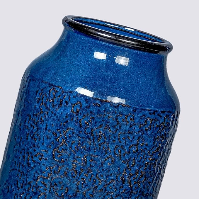 Blue Vase for Decor, 9 inch Ceramic Flower Vase, Modern Decorative Vases Home Decor, Bathroom Bedroom Office Living Room Shelf Decoration