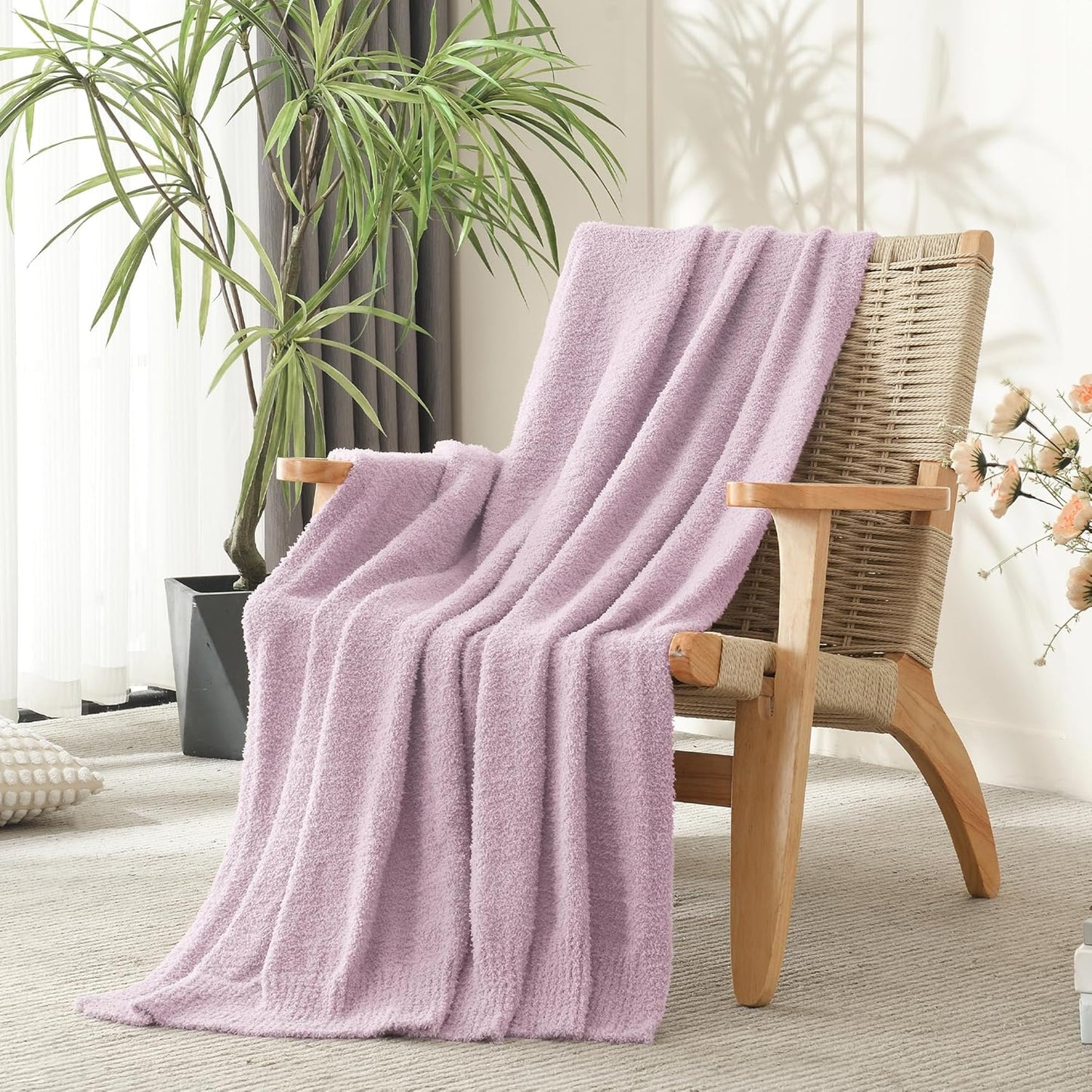 JOOJA Throw Blanket Twin Size for Bed Super Soft Blankets for Couch Comfy Cozy Blanket Knit Fuzzy Plush Fleece Blanket Gift for Women Lightweight Blanket for Living Room Sofa 60 x 80 Inches Lilac