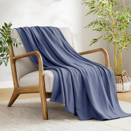 Madison Park Twin Size Blanket, 70% Rayon Bamboo-Based, 30% Cotton, Breathable for Hot Sleepers Menopause, Ultra Soft and Snag-Resistant, Summer Blanket for Bed or Couch, Twin 66"x90", Navy