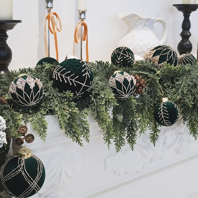 20PCS Velvet Ornaments for Christmas Tree, 2.36INCH Glitter Flocked Christmas Ornaments Decorations Balls Set Decor