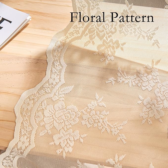 MEETSKY Lace Sheer Curtains 84 Inch Long 2 Panels Set Vintage French Victorian Spring Floral Pattern Design Light Filtering Back Tab Rod Pocket Drapes for Living Room, 50" W Each Panel, Light Yellow