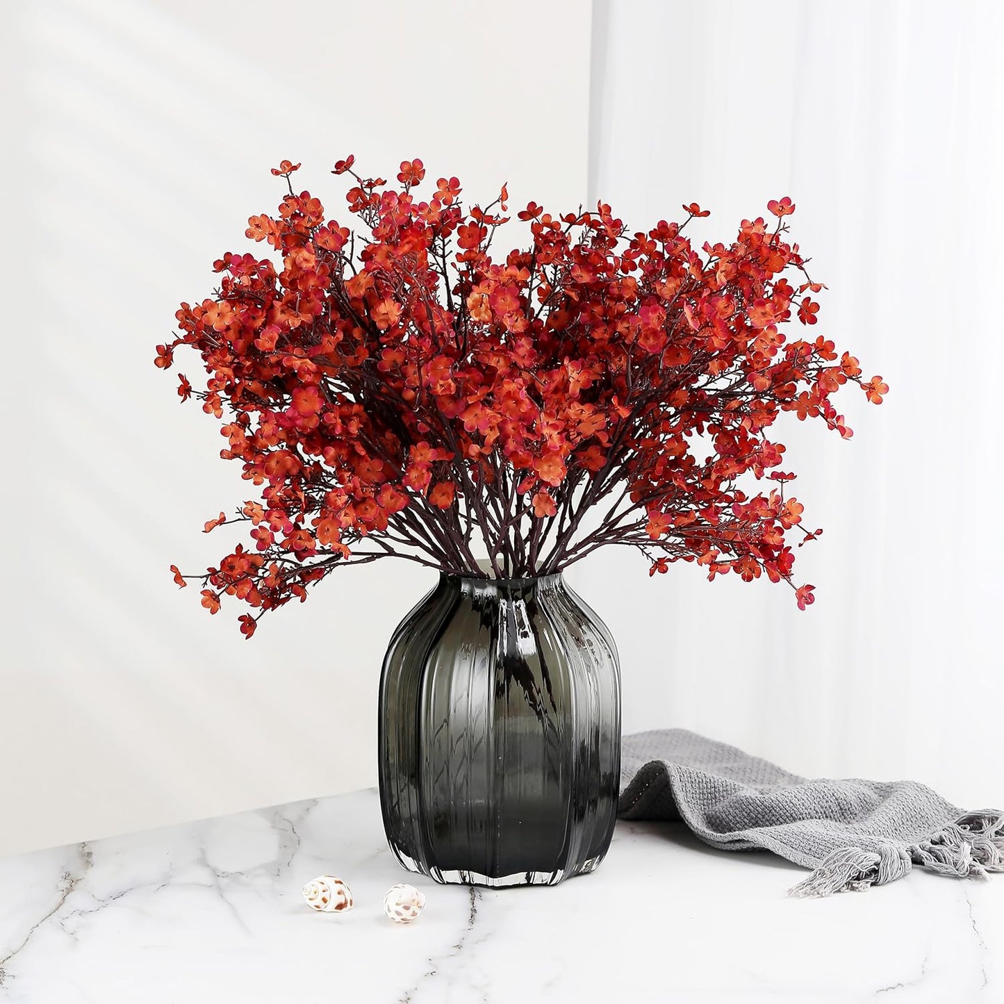 JAKY-Global Babys Breath Silk Artificial Flowers Bulk 12pcs for Fall Decor Fake Flower Bouquet Bulk for Home Kitchen Indoor Bouquet Floral Arrangement Table Centerpieces Party Decor(Burnt Red Brown)