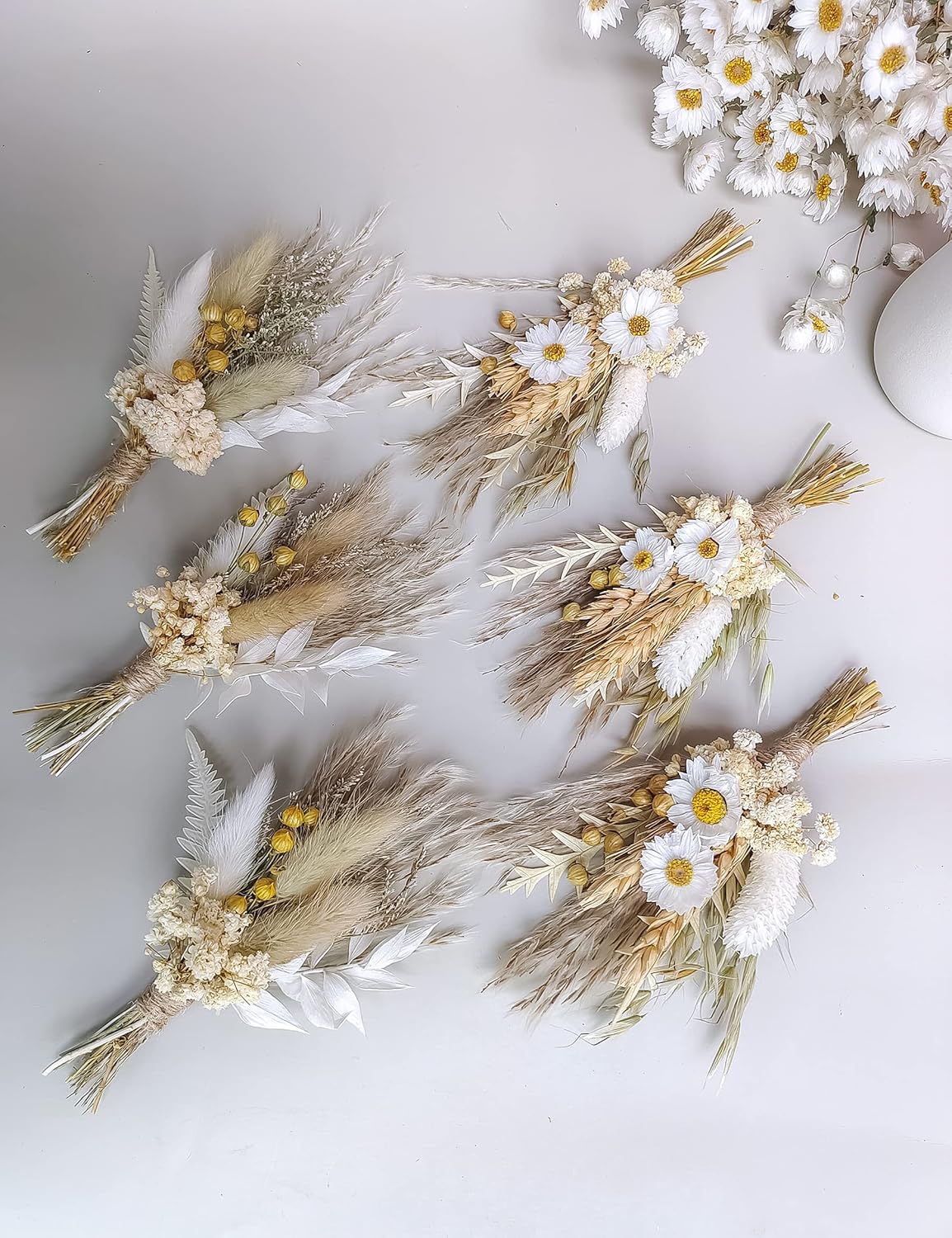 Mini Dried Flower Bouquets for Bridesmaid Proposal Gift Boxes, Birthday Cake Arrangements, Boutonnieres, Small Vases for Table Centers, Bohemian Wedding Decorations, Bridal Shower.(Grey)