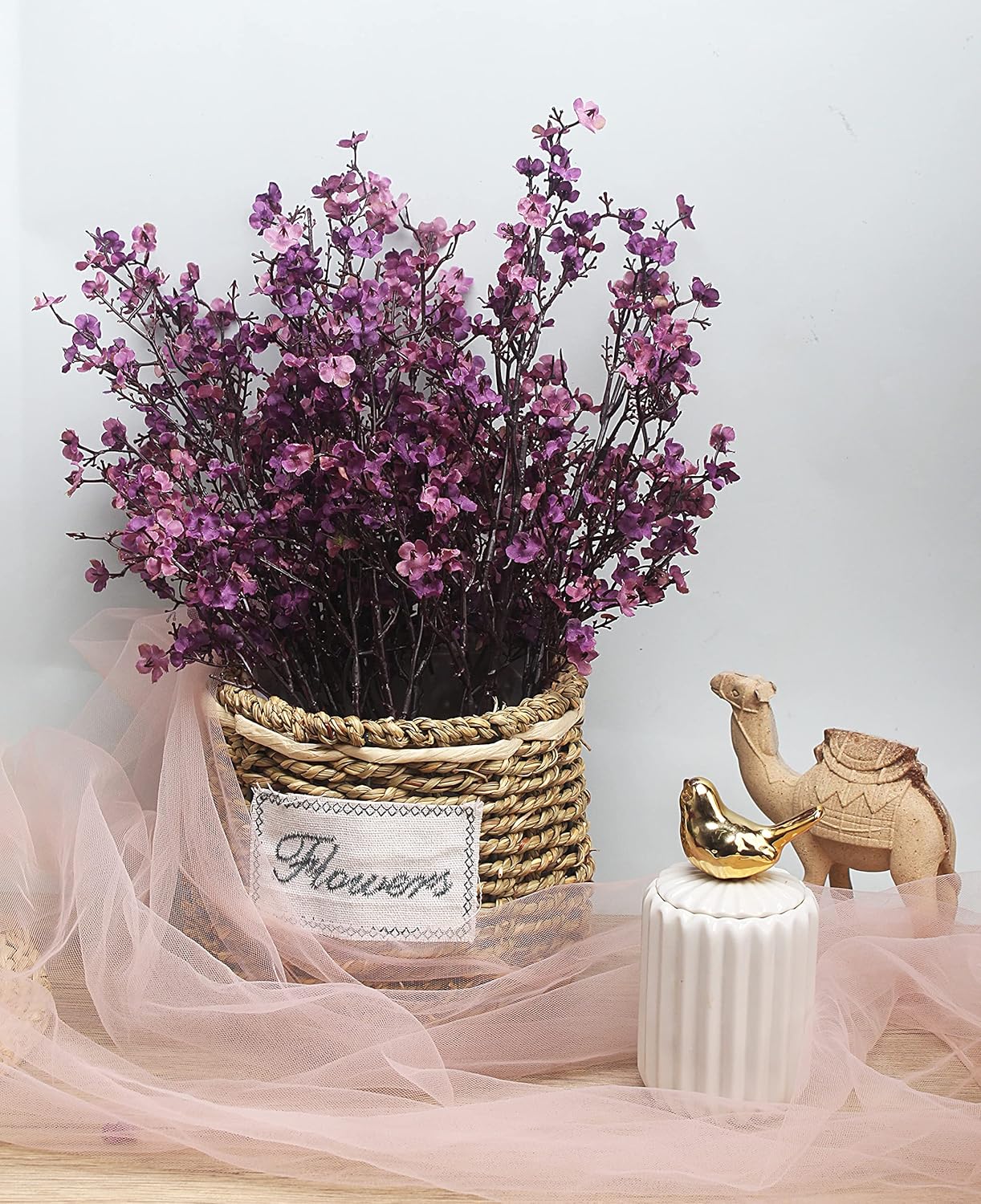 JAKY-Global Babys Breath Fabric Cloth Artificial Flowers 12 Bundle European Fake Silk Plants Farmhouse Decor Wedding Party Decoration Bouquets Real Touch DIY Home Garden (Autumn Purple-12pcs)