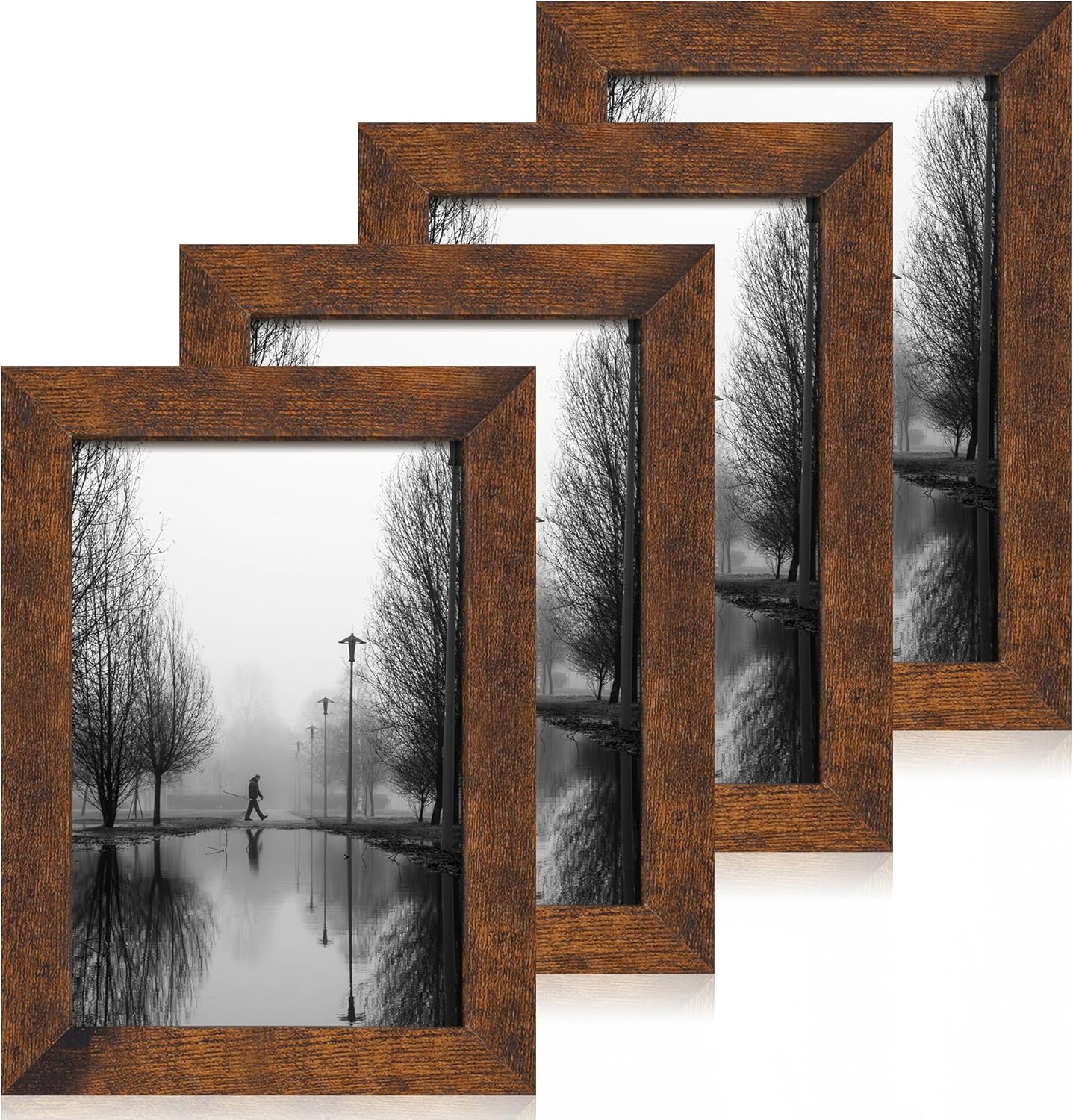 iRahmen 6x9 Picture Frame Set of 4, High Definition Real Glass Rustic Frame, 6 x 9 Wood Photo Frames for Tabletop Display and Wall Mounting