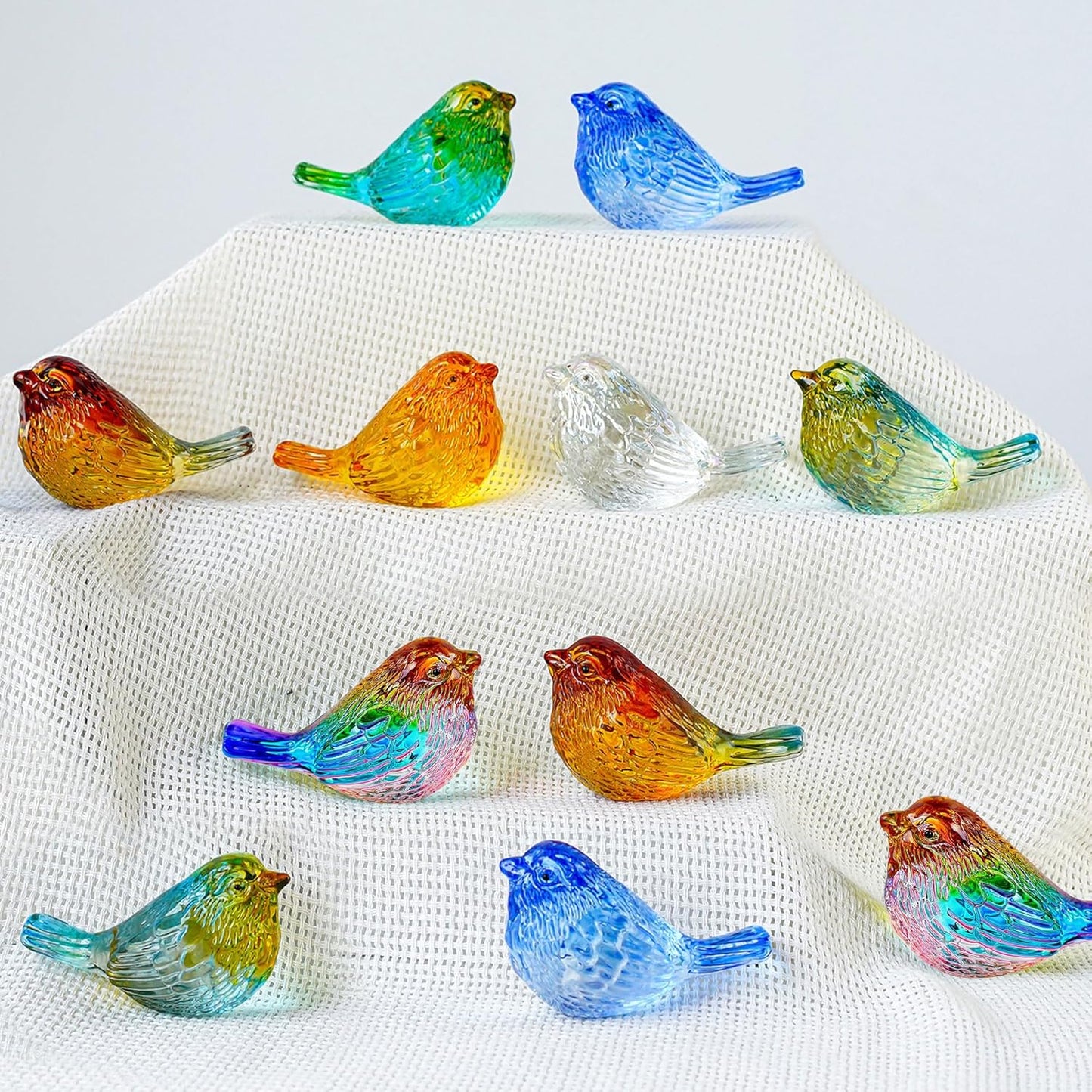 HDCRYSTALGIFTS Set 4 Crystal Bird Figurines - 3'' Art Glass Animals Sculptures Gift for Bird Lovers Women Birthday Anniversary Table Home Decor