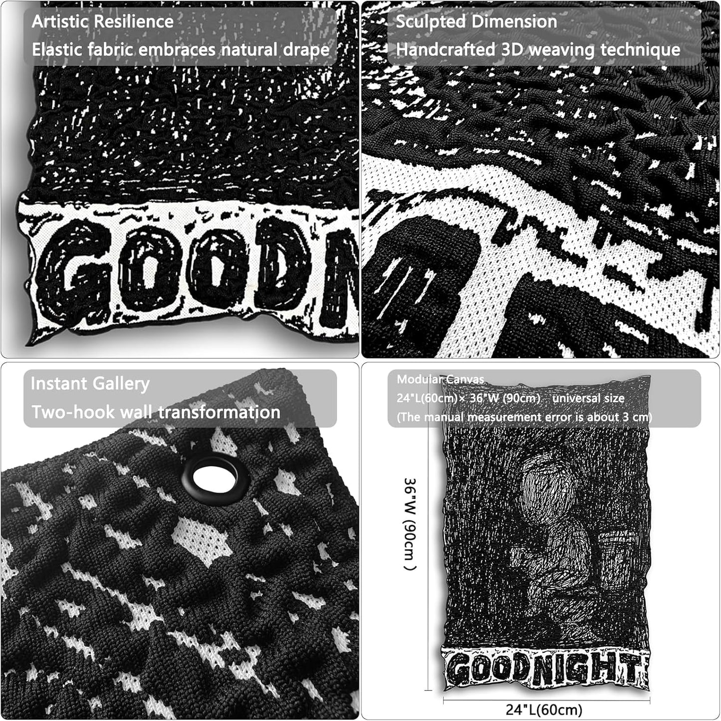 Gallery-Grade Woven Fabric Art:Original Art "GOOD NIGHT" Textile - Woven Wall Decor & Cover for Furniture