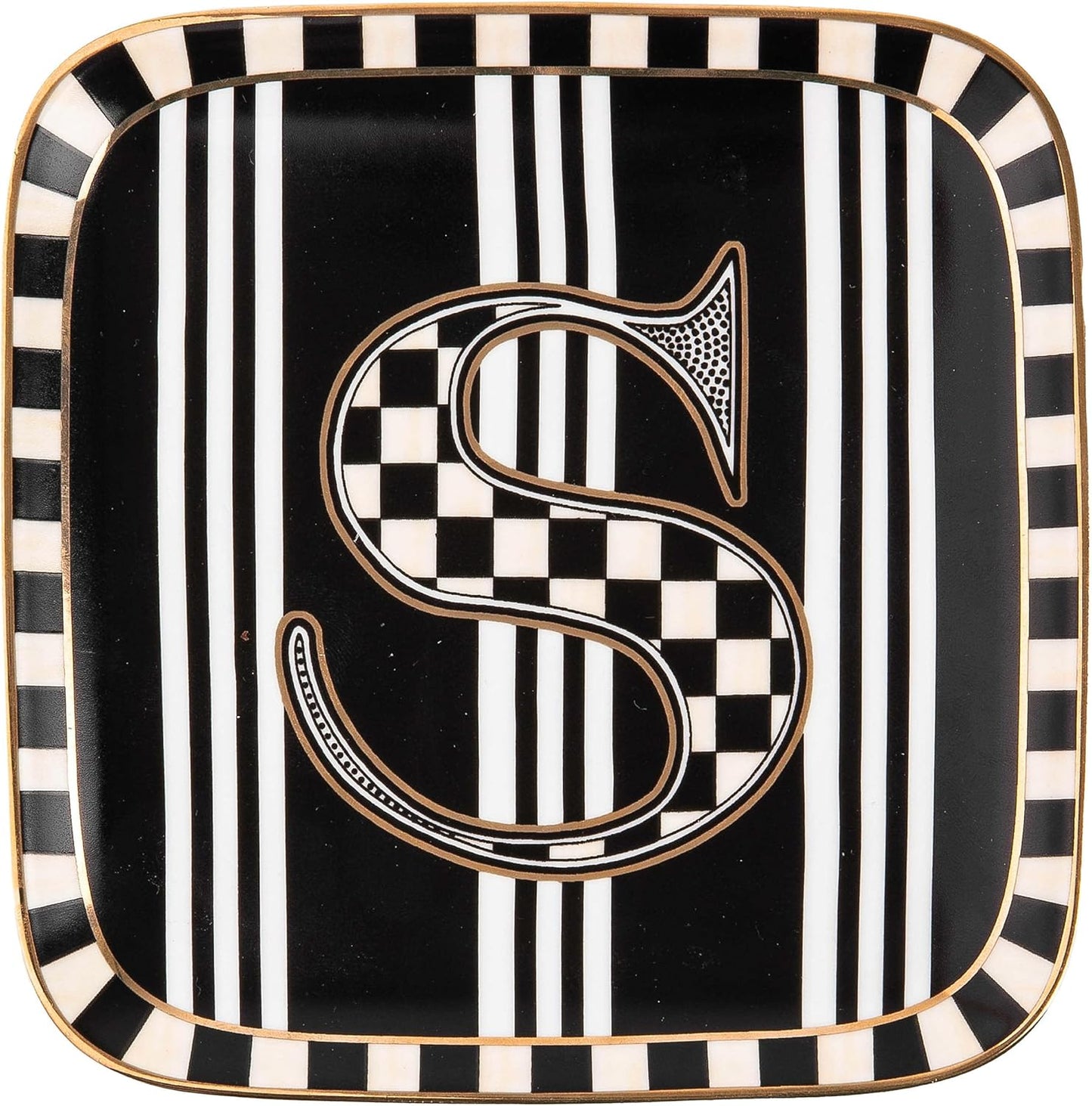 MACKENZIE-CHILDS Monogram Dish, Decorative Ceramic Letter Plate, 5 3/4" Square, S