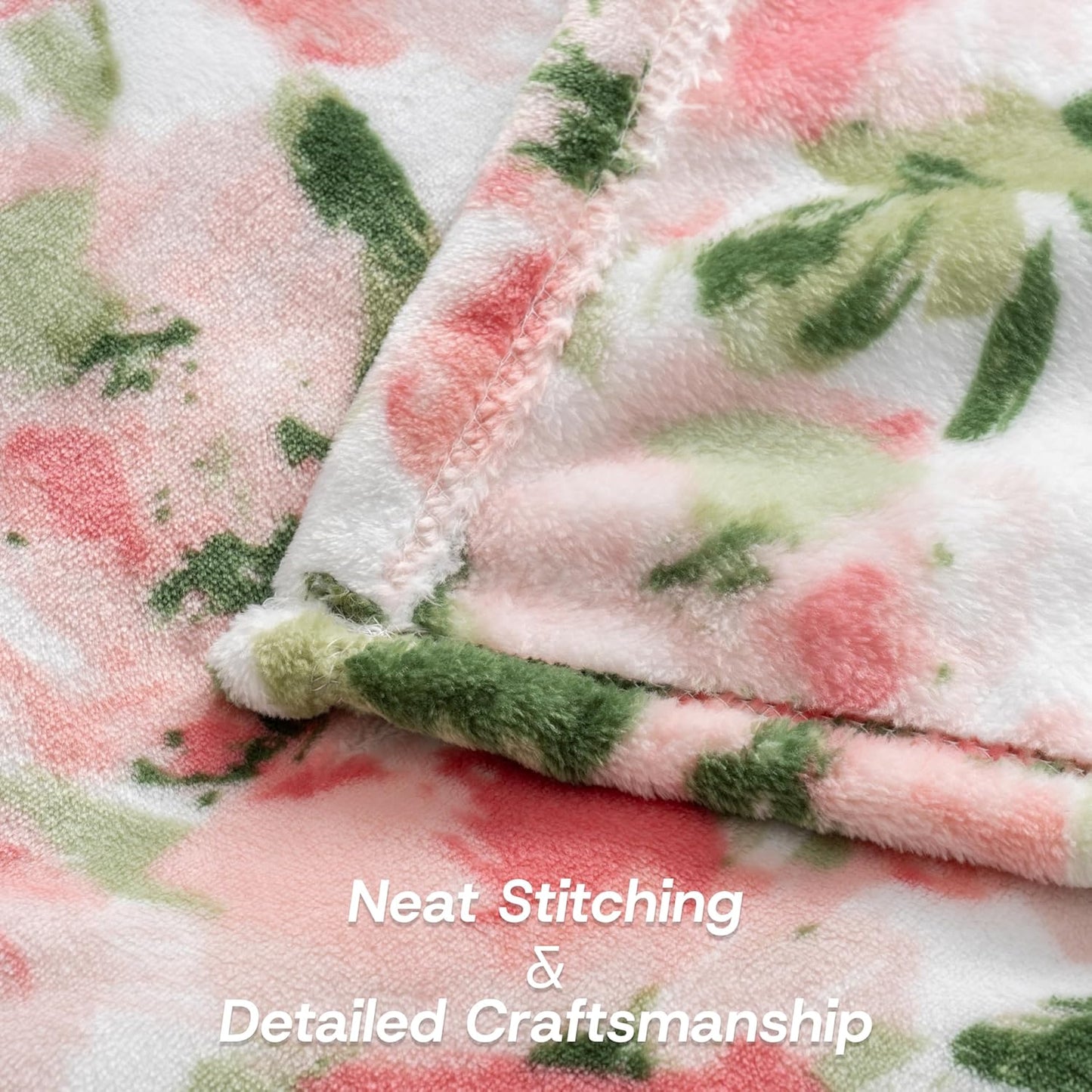 Luxury Printed Fleece Warm Blanket, Soft Lightweight Velvety Plush Throw for Couch and Bed, Cozy Comfy for All Seasons(Ivory Pink Flowers, 70×90 Inches)