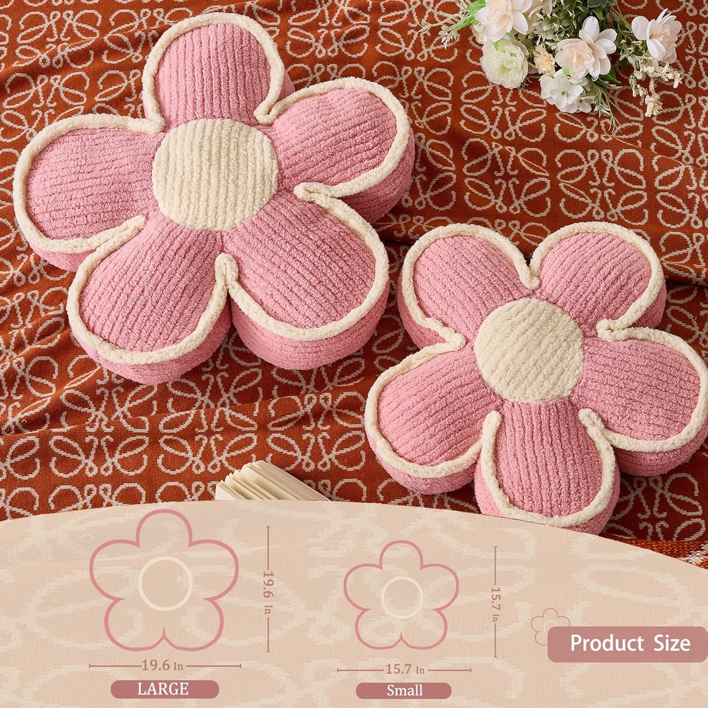 Flower Pillow Pink Flowers Shaped Cushion Decorative Daisy Pillow for Bed Couch Cute Throw Pillows