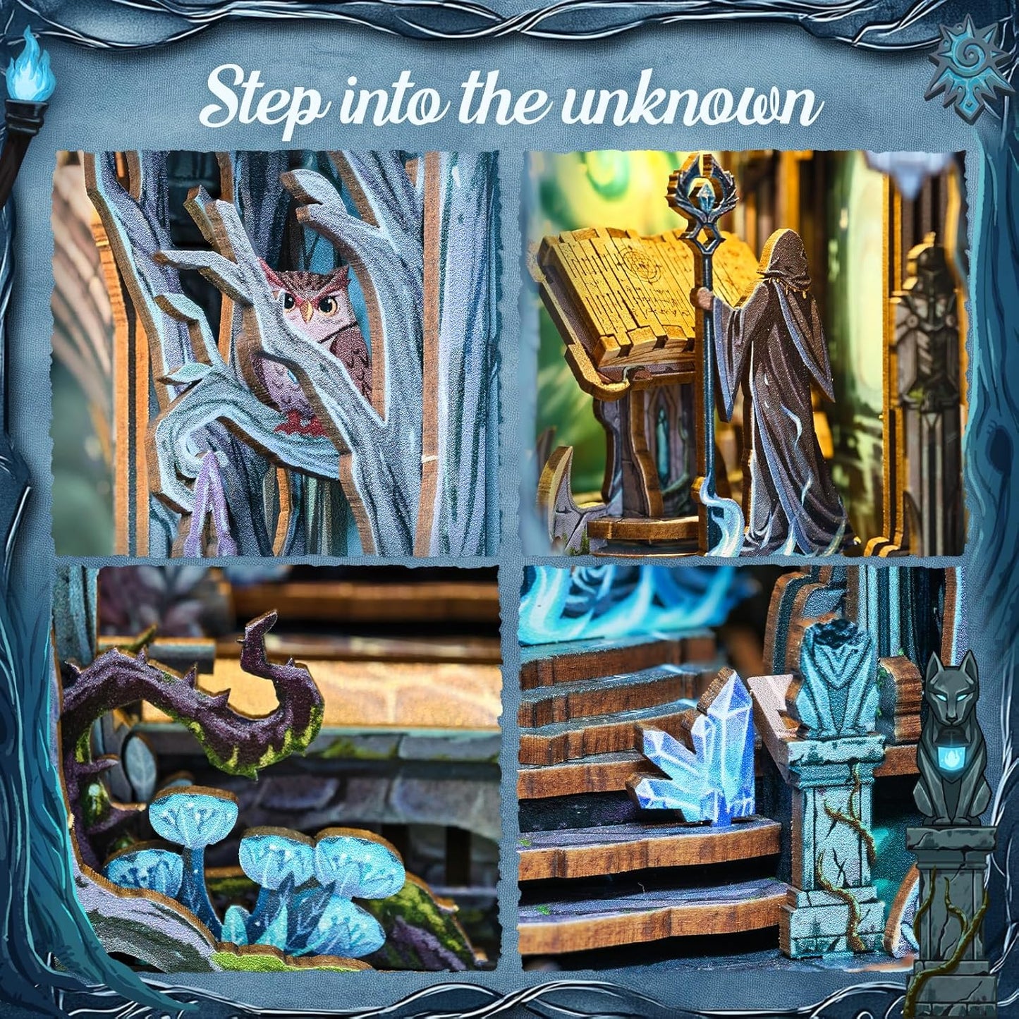 Cutefun Book Nook Kit, DIY Miniature House Booknook Kit for Adults and Teens, DIY Dollhouse Bookshelf Insert with LED Light, Gifts for Family and Friends (The Gate of Wonderland)