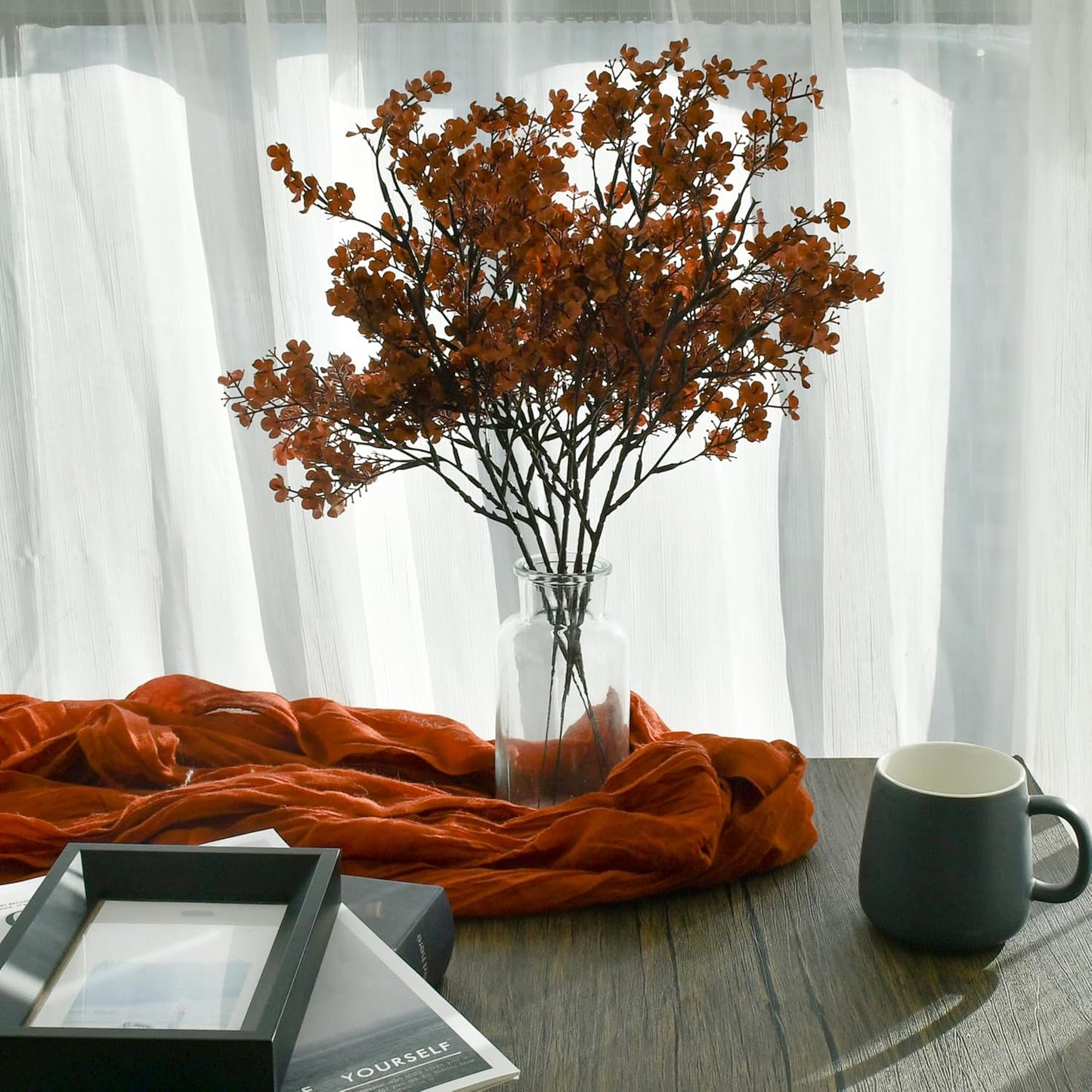 Mandy's Brown Artificial Baby’s Breath Flowers 6 Bundles Silk Gypsophila with Bendable Stems for Fall Centerpiece Wedding Decor and Table Arrangements