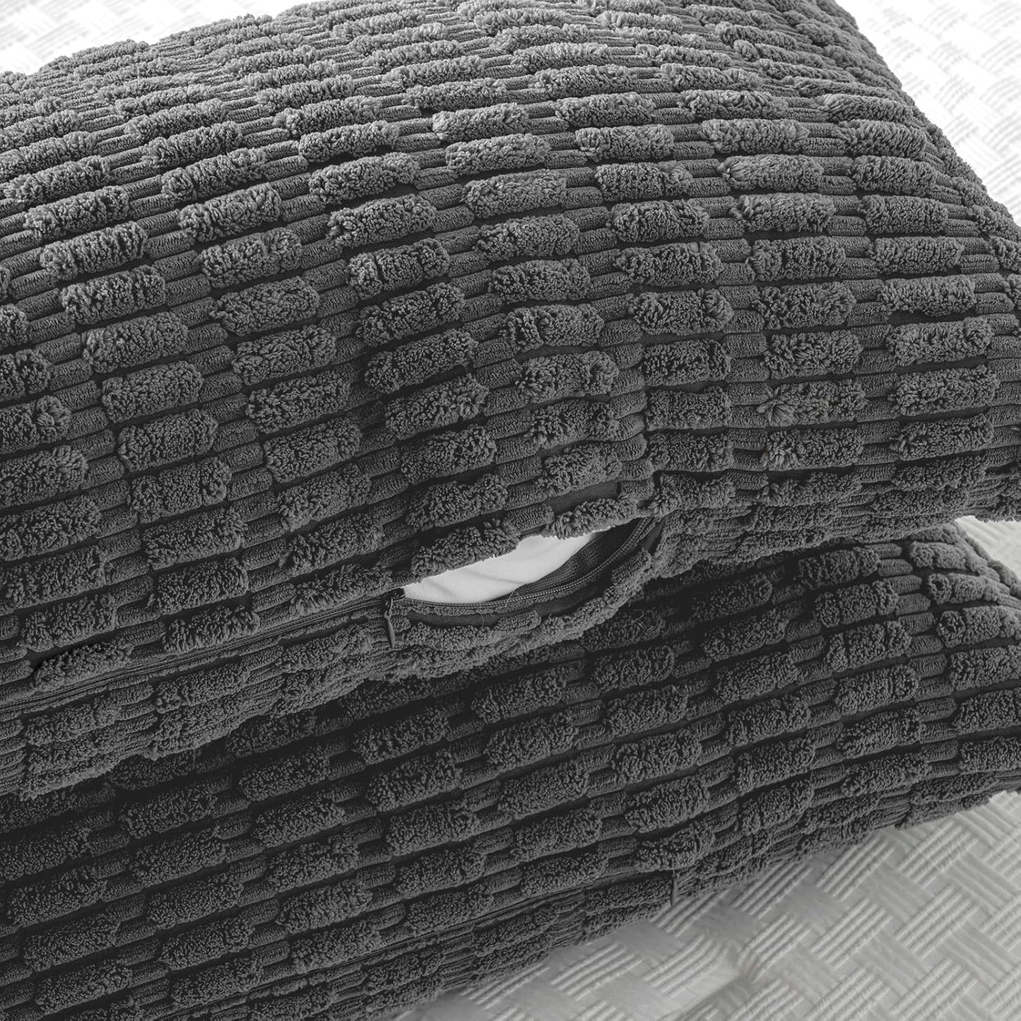 Fancy Homi Dark Grey Long Body Lumbar Decorative Throw Pillow Covers 14x36 Inch for Bed Couch Bedroom Bench, Soft Corduroy Rectangle Solid Pillow Case, Rustic Farmhouse Boho Room Decor