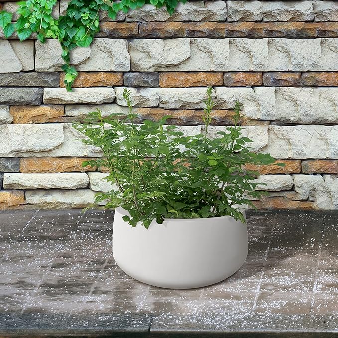Kante 19.6" Dia Round Concrete Planter, Outdoor Indoor Garden Plant Pots with Drainage Hole and Rubber Plug, Modern Curvaceous Design, Pure White