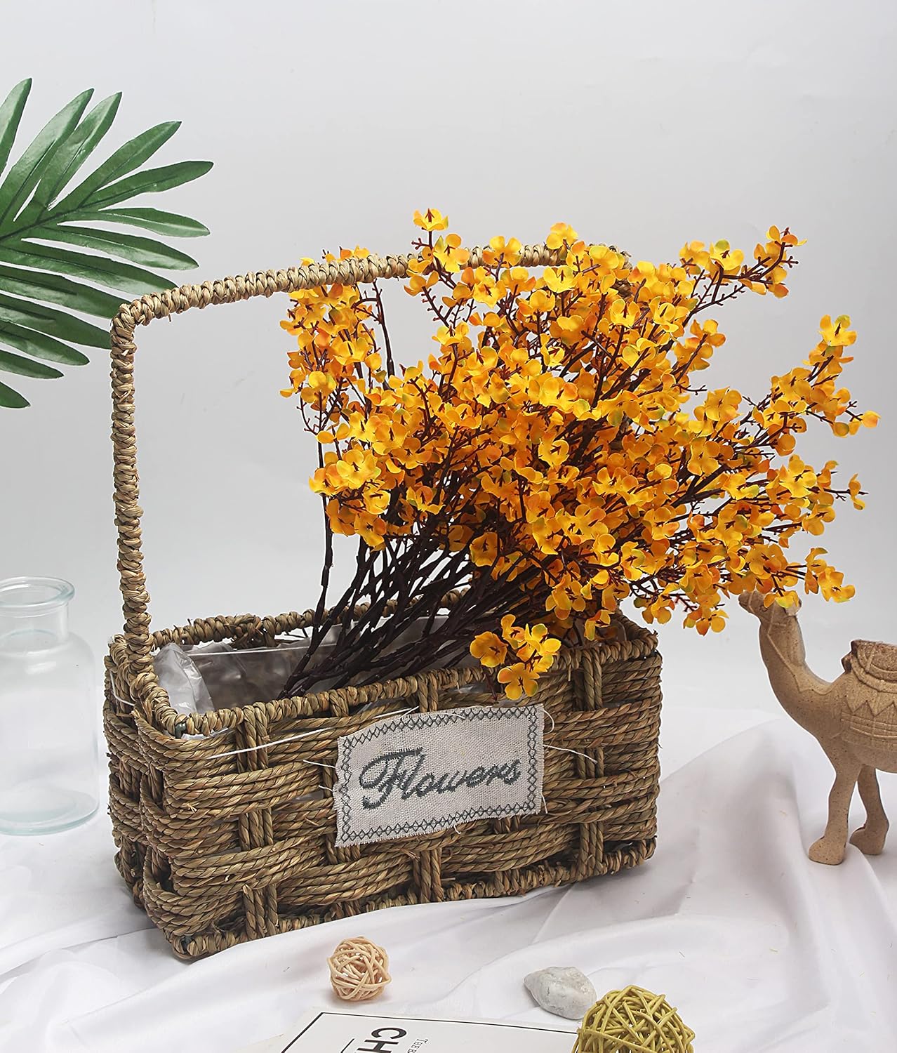 JAKY-Global Babys Breath Fabric Cloth Artificial Flowers 9 Bundle European Fake Silk Plants Decor Wedding Party Decoration Bouquets Real Touch DIY Home Garden (Yellow Orange 9pcs)