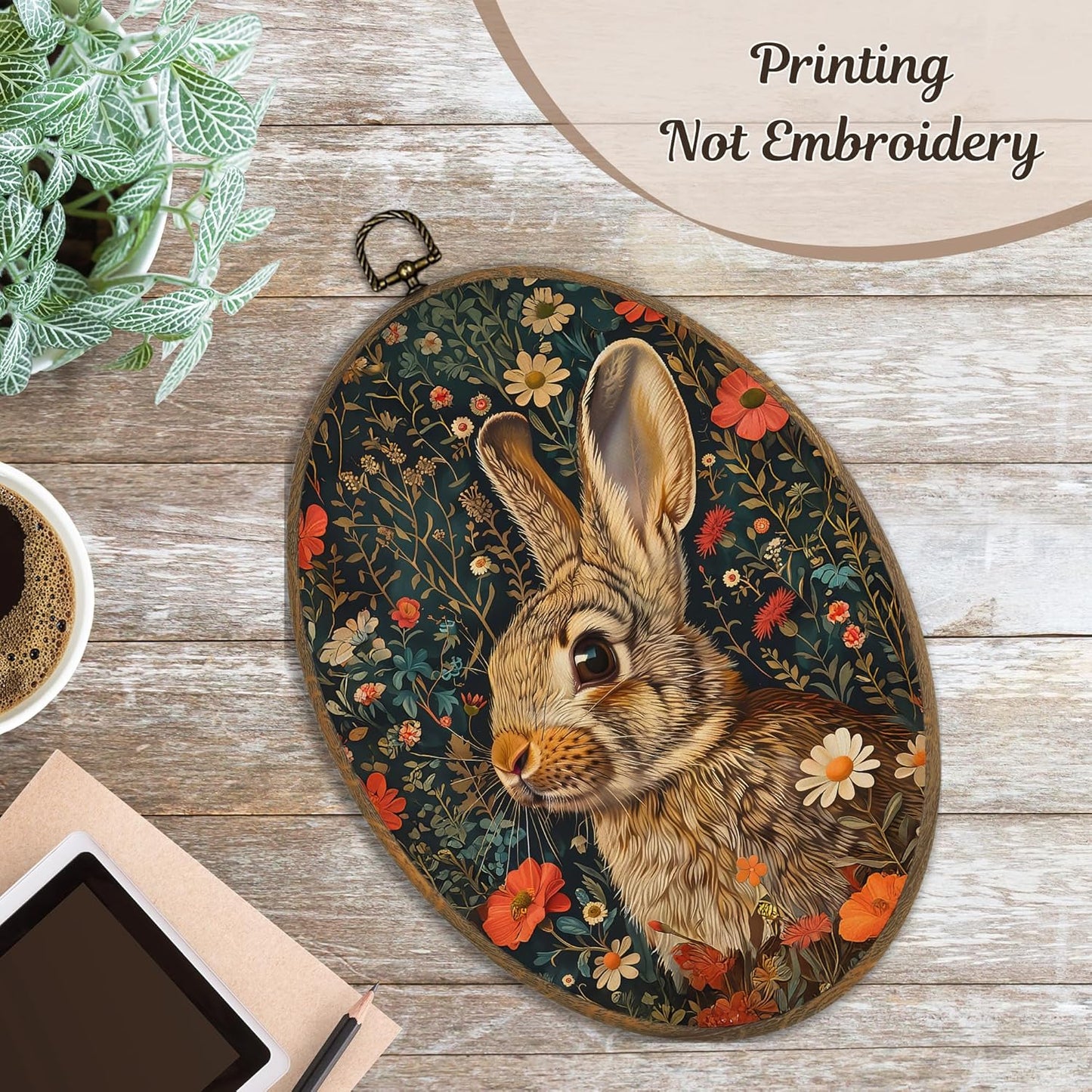 LKETW Vintage William Morris Bunny Floral Oval Wall Art Decor, Cottagecore Rabbit Botanical Floral Oval Canvas Hanging Decor, Retro Bunny Wall Decorations for Home Bedroom Living Room, 8.6x11.4 Inch