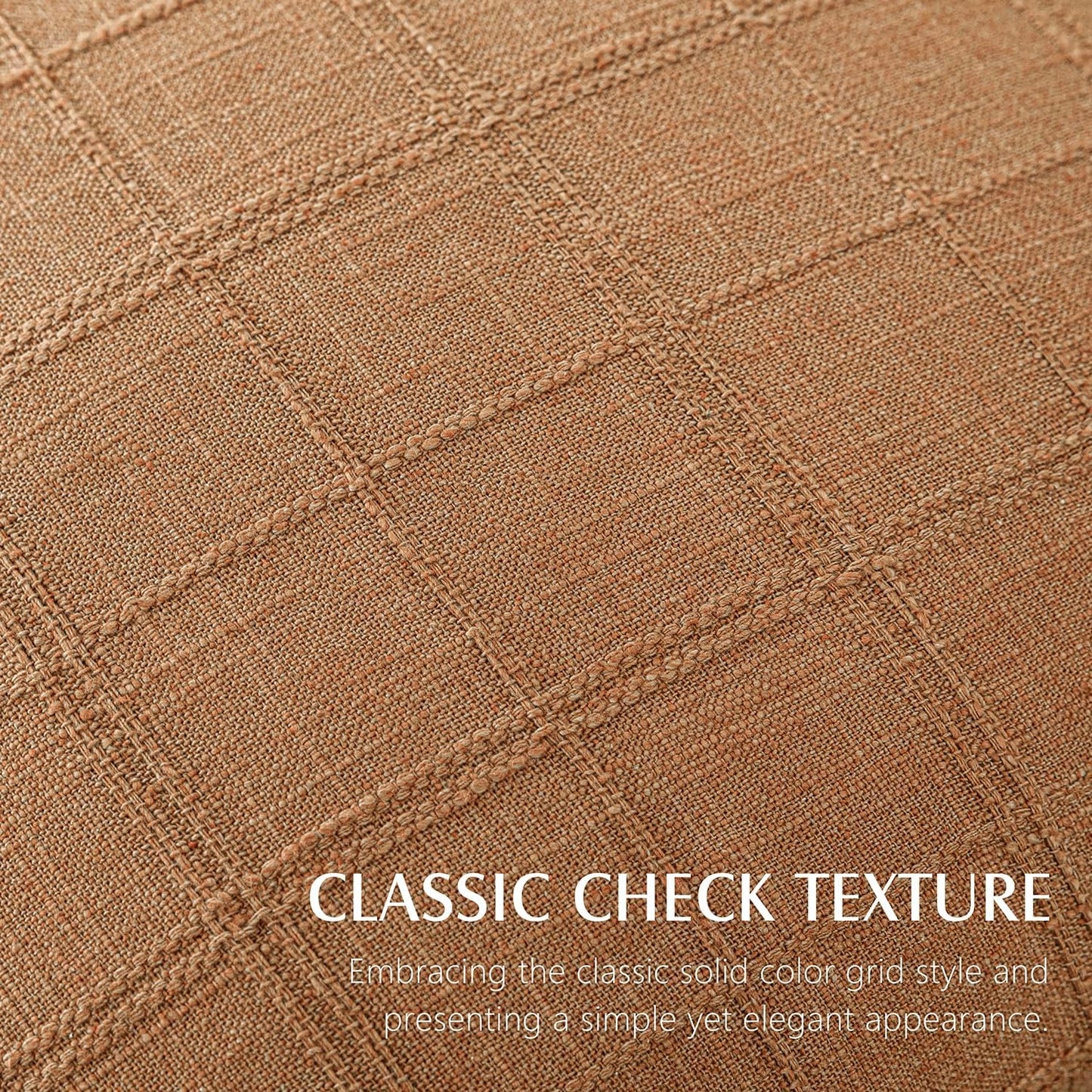 Foindtower Set of 2 Decorative Linen Check Throw Pillow Covers Neutral Farmhouse Vintage Cushion Covers Modern Boho Home Decor for Sofa Chair Couch Bedroom Living Room,26×26 Inch,Brick