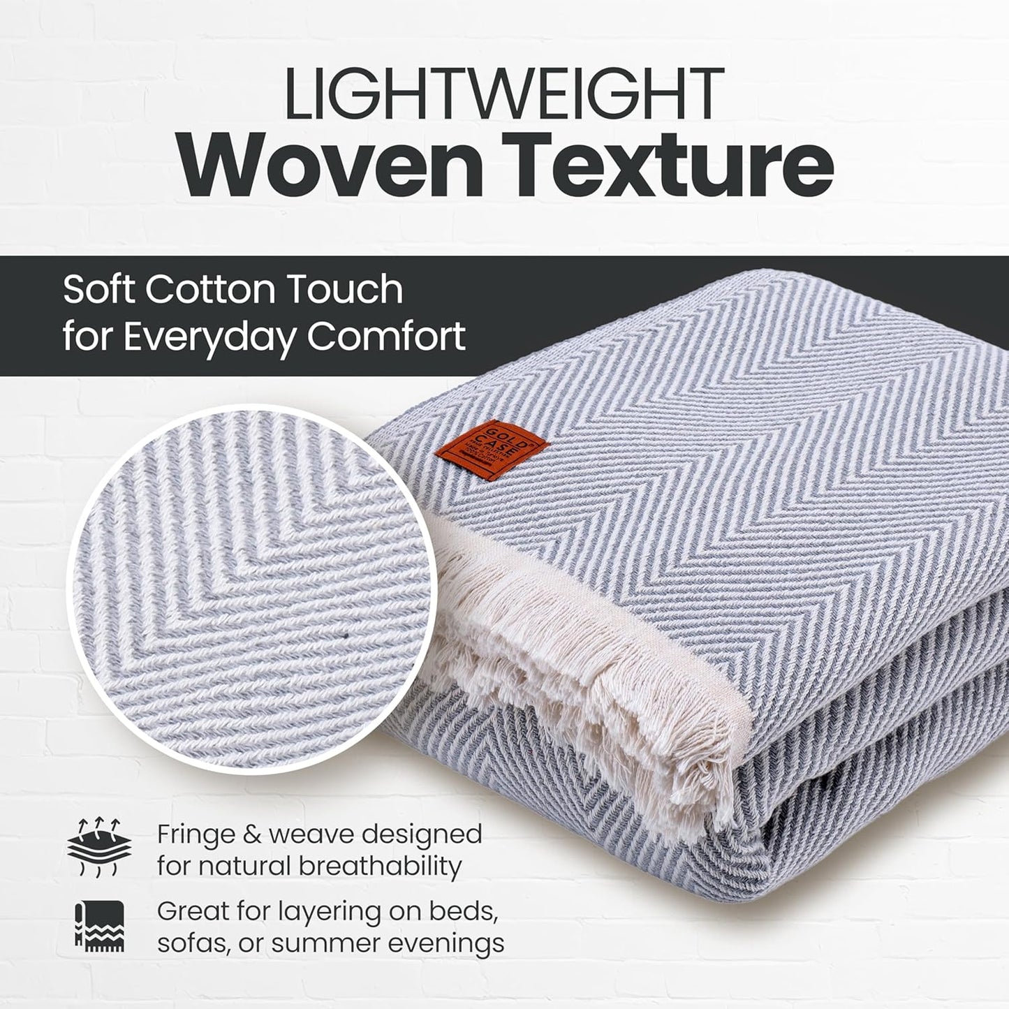 Gold Case Throw Blanket for Bed - 100% Recycled Turkish Cotton Blanket - Elegant Lightweight Soft Throw Blankets for Bed & Living Room - Twin Size Cozy Blankets - 71x90 - Grey