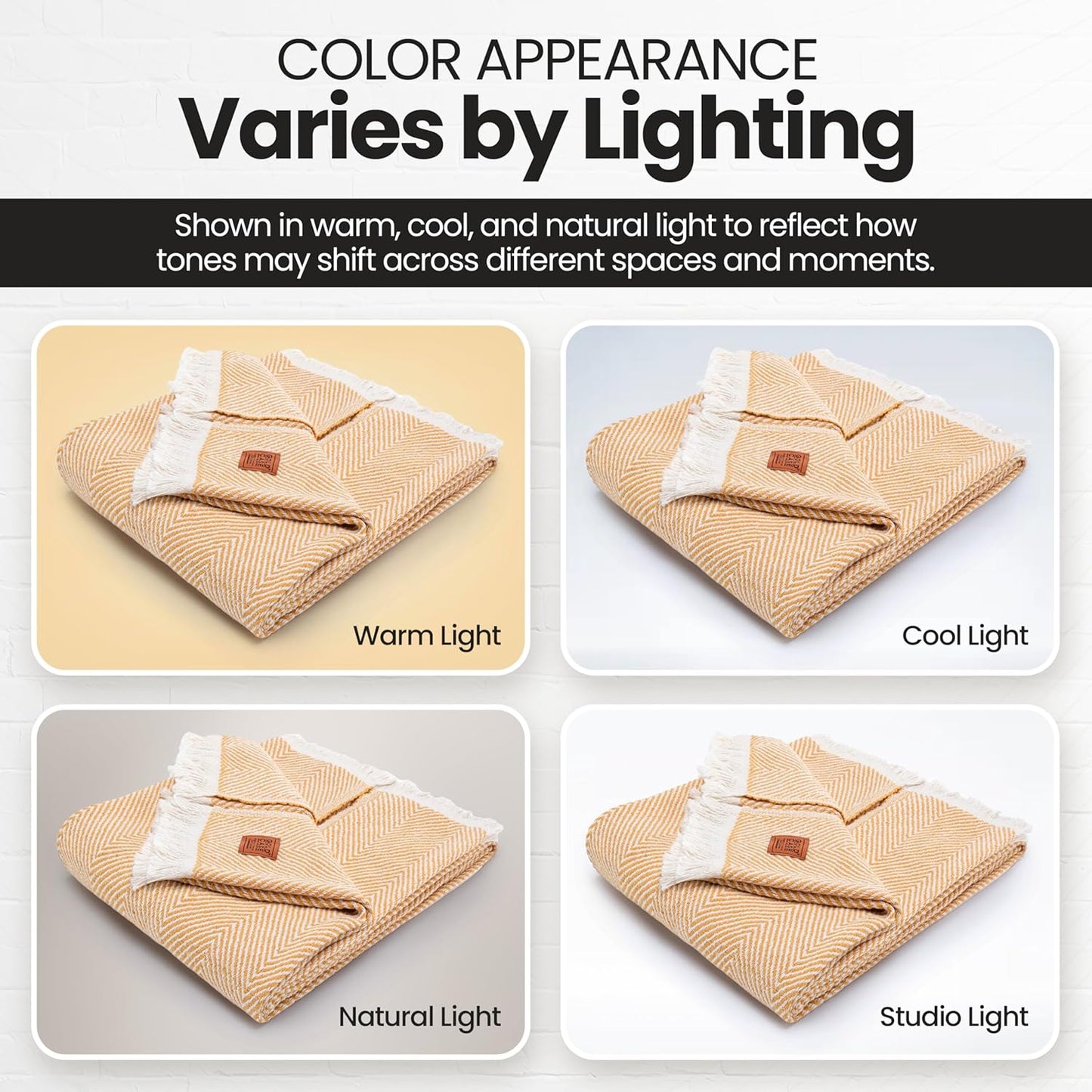 Gold Case Throw Blanket for Couch - 100% Recycled Turkish Cotton Blankets & Throws - Elegant Soft Throw Blankets for Living Room - Boho Decorative Woven Couch Blanket - 60x80 - Mustard