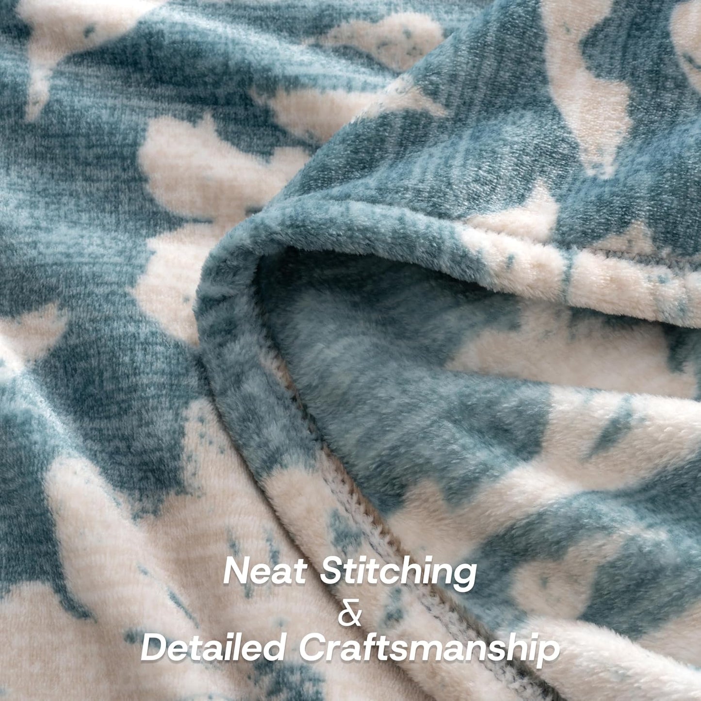 Luxury Printed Fleece Warm Blanket, Soft Lightweight Velvety Plush Throw for Couch and Bed, Cozy Comfy for All Seasons(Blue Floral Silhouette, 90×90 Inches)