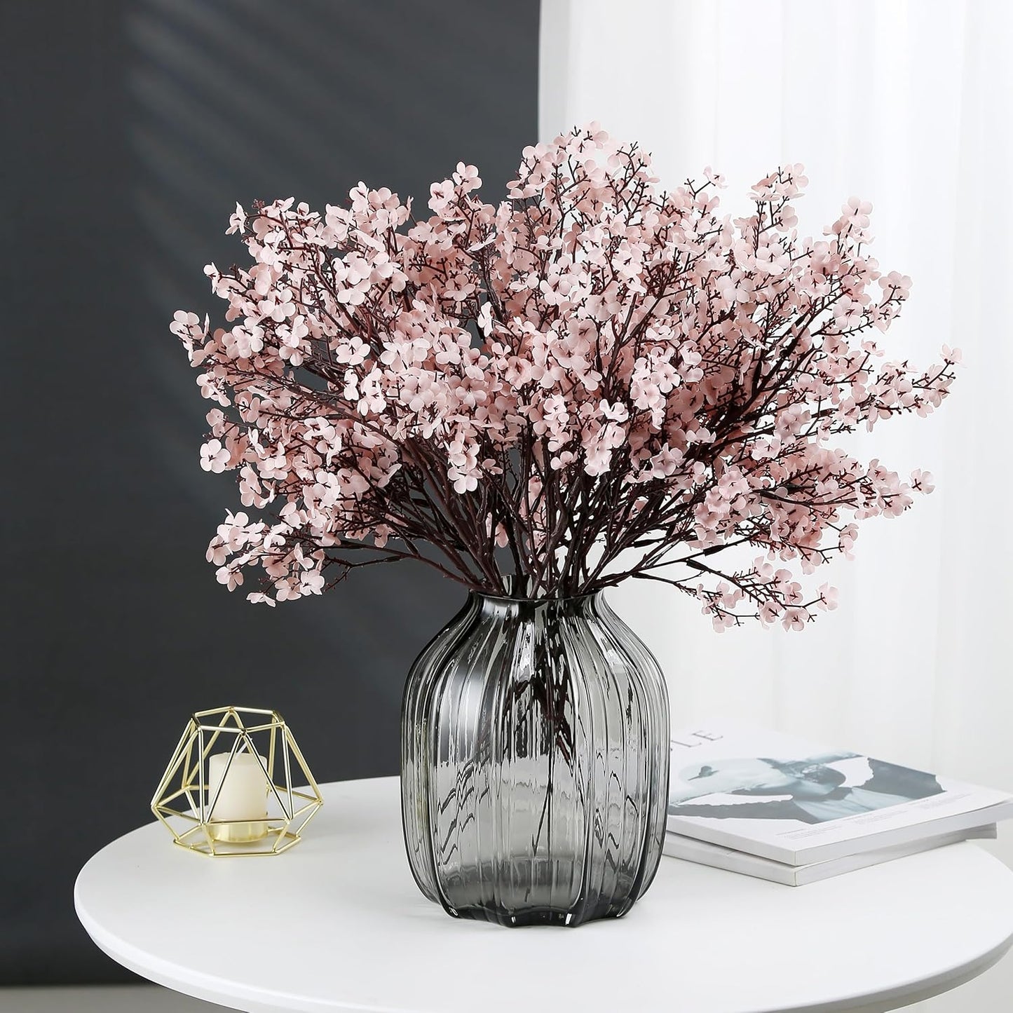 JAKY-Global Babys Breath Fabric Cloth Artificial Flowers 6 Bundle European Fake Silk Plants Decor Wedding Party Decoration Bouquets Real Touch DIY Home Garden (Autumn Pink-6pcs)