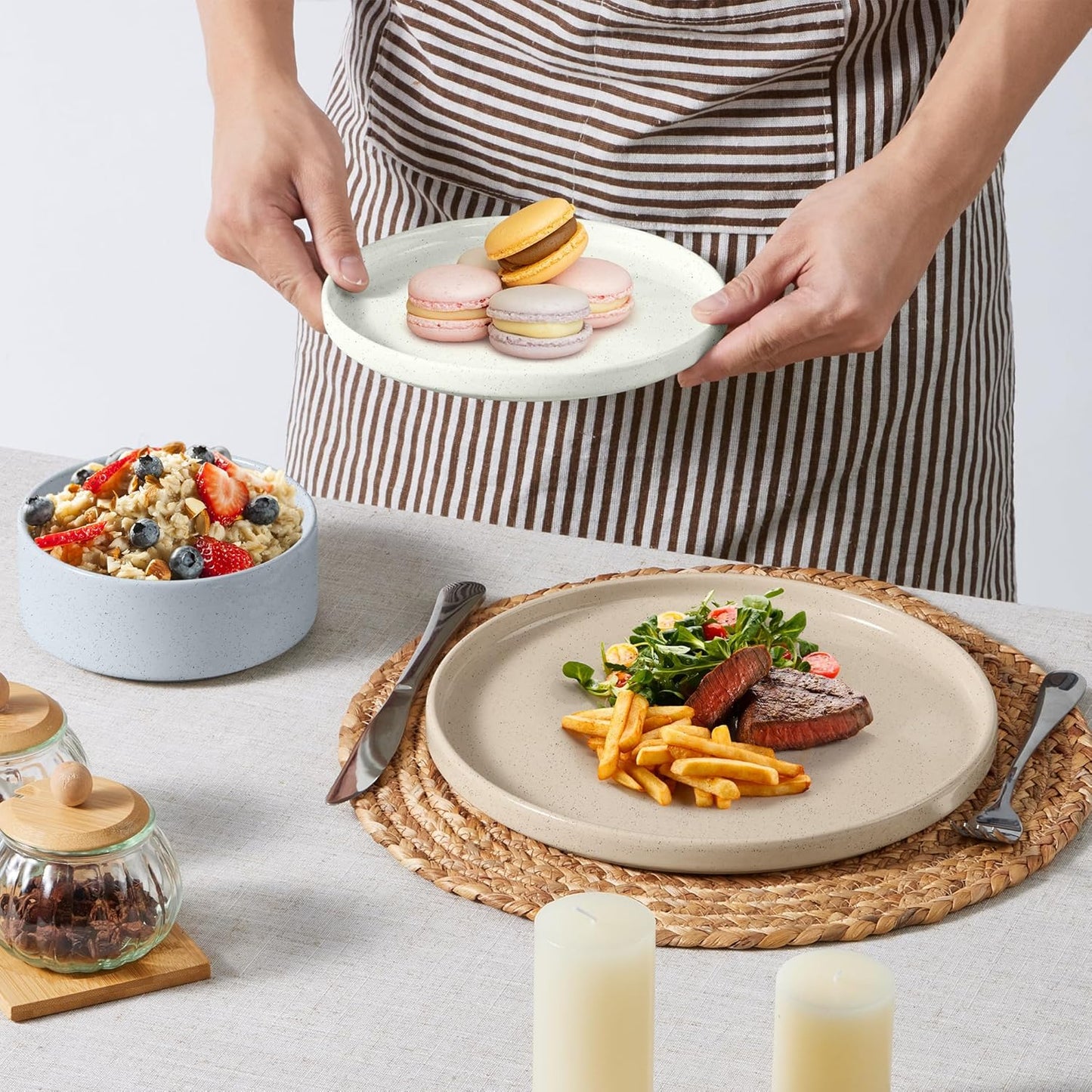 E-far Dinnerware Sets for 6, 18-Piece Stoneware Plates and Bowls Dish Set, Modern Kitchen Dinning Dishware, Chip and Scratch Resistant, Microwave & Dishwasher Safe, Speckled Multicolor