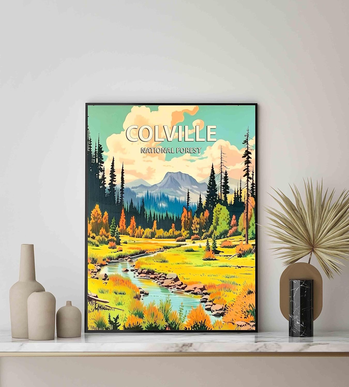 Colville National Forest Poster Art Print Retro Mountain Wall Art Poster Vintage Decor Nature Recreation Wilderness Wildlife Decoration, Outdoor Adventure Scenic Beauty Artwork. (Colville National