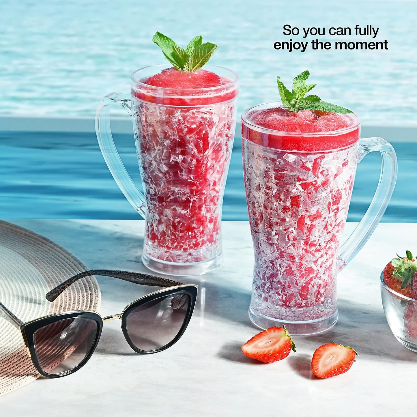 Ice Coffee Cups, Plastic Coffee Mugs, No More Diluted Drinks, Insulated Cups, Drinking Glasses, House Warming Gifts New Home, Gifts for Mom, Set of 2, 15 oz, coffee Bar Accessories, Smoothie Cup