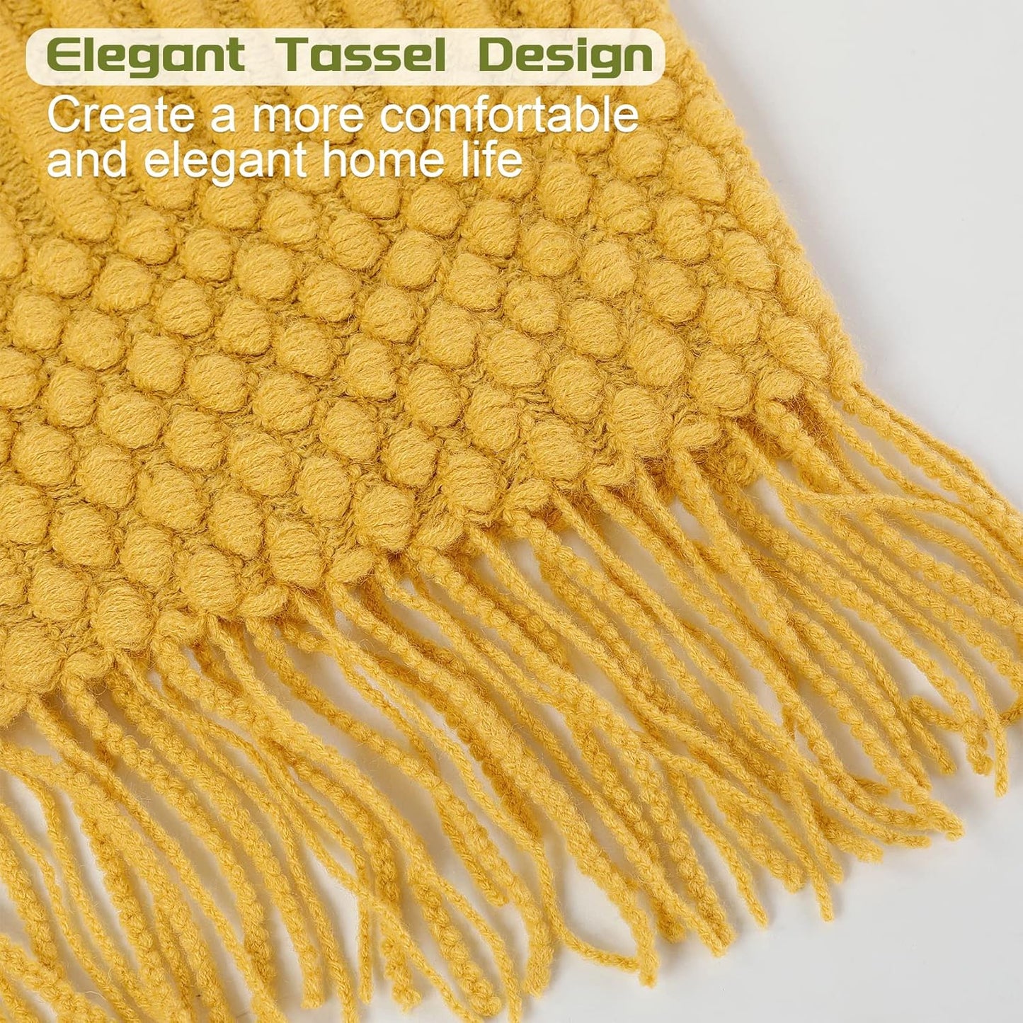 Blagic Knitted Throw Blanket for Couch, Bed and Sofa. Super Soft Blanket with Tassels, Yellow Throw Blanket, 50 x 60 Inches Lightweight & Cosy Home Decor