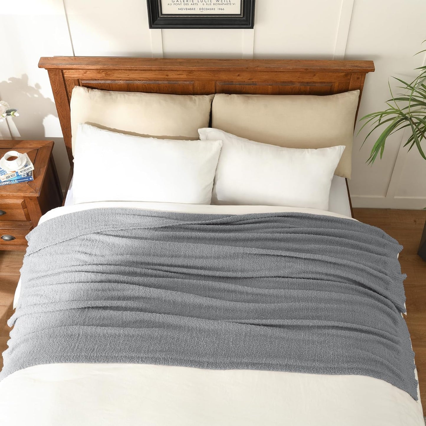 JOOJA Knit Throw Blanket Super Soft Warm Blanket for Couch Lightweight Fluffy Blanket for Bed Sofa 60x80 Inches Grey