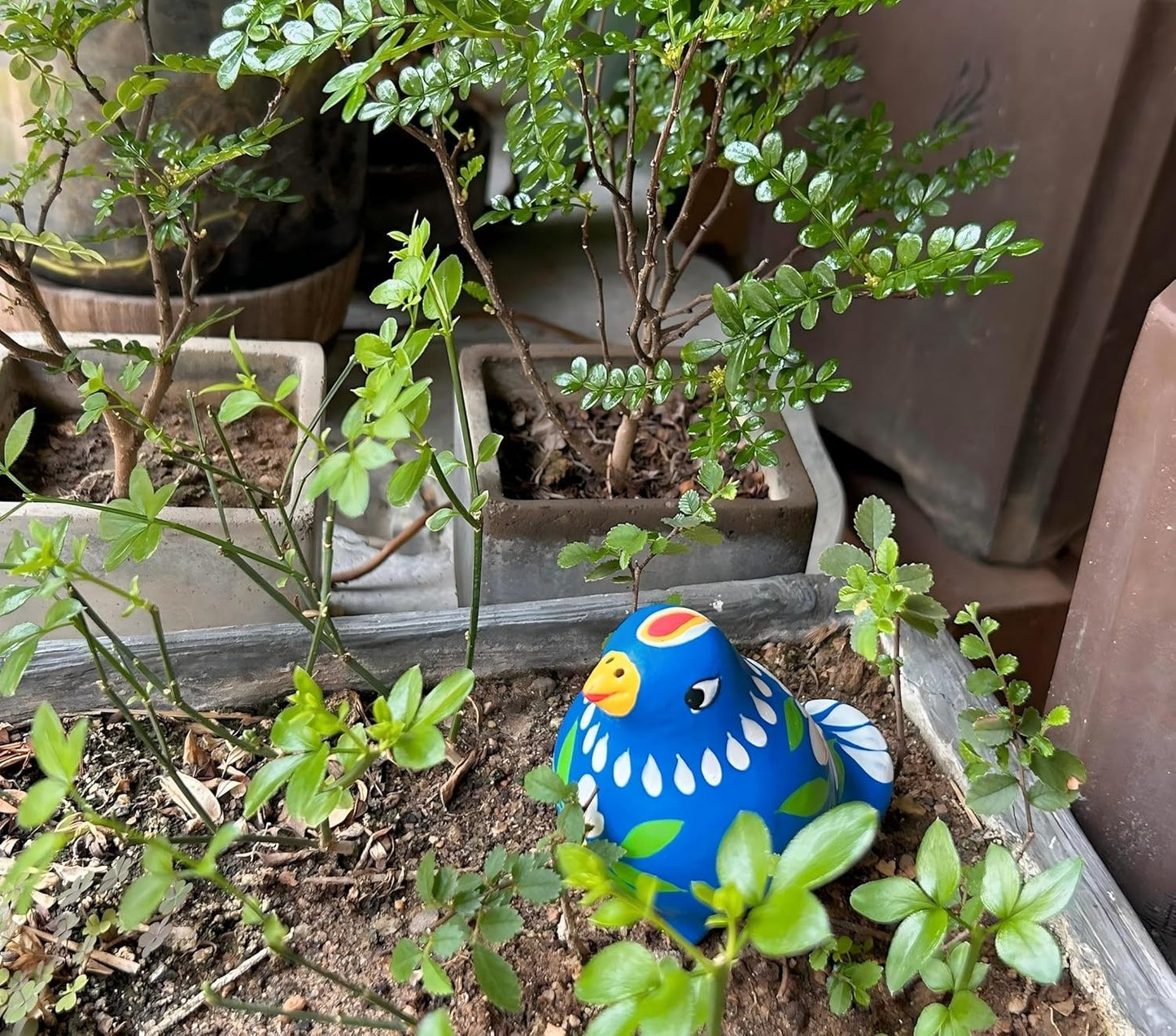 Decorative Clay Bird Figurines Hand-Painted Folk Art Design Collectible Smal Figurines Holiday Birthday Couples Friend Unique Gift Idea Decorative Home Art Table Bring Good Luck (Blue)