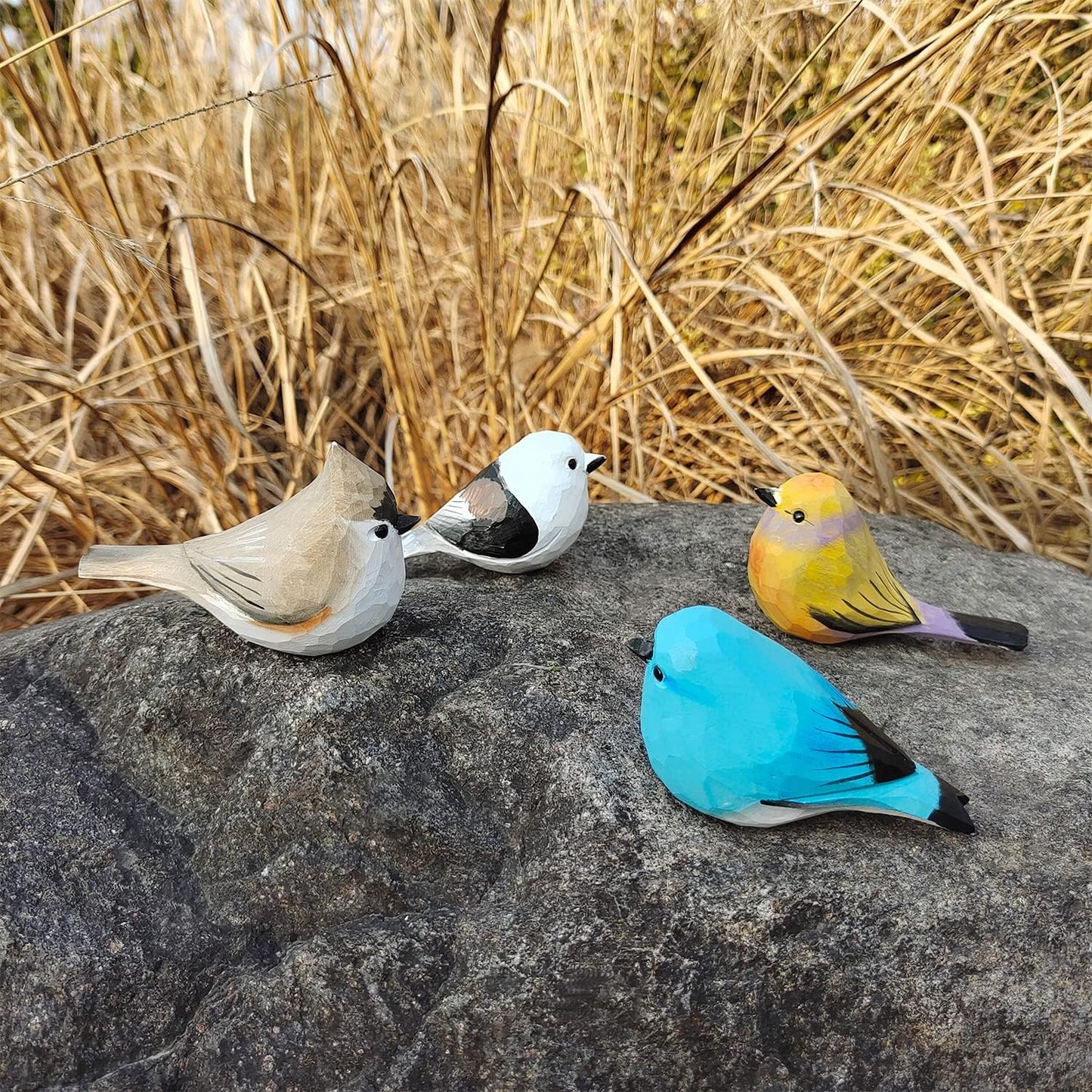 Handmade Wooden Carved Bird Decor Sculpted Hand-Painted Bird Figurines Small Home Decor Bird Statue Shelf Decor BFF Gifts for Bird Lovers (Suit 2)